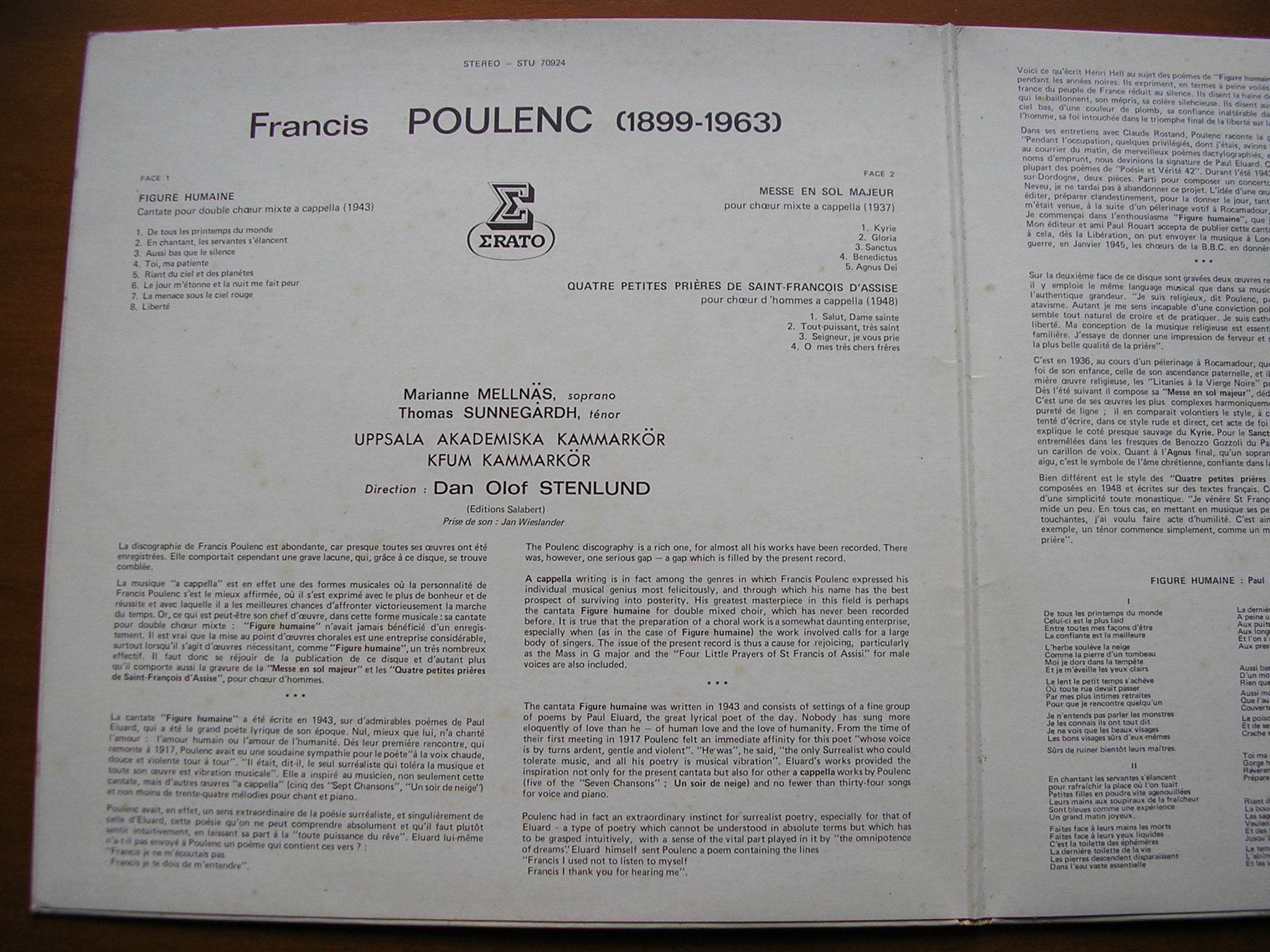 POUENC: FIGURE HUMAINE / MASS in G / FOUR LITTLE PRAYERS     STU 70924