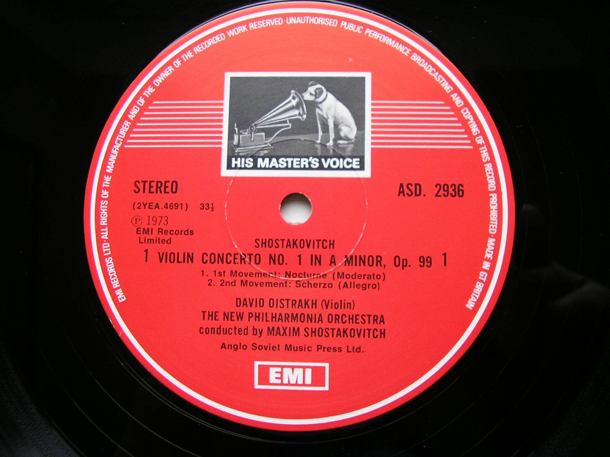 SHOSTAKOVICH: VIOLIN CONCERTO No. 1    OISTRAKH / NEW PHILHARMONIA / MAXIM SHOSTAKOVICH   ASD 2936