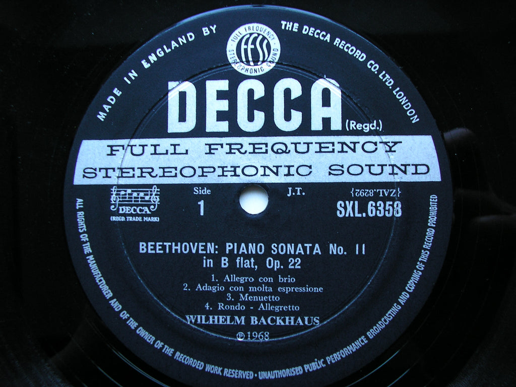 SXL 6358  BEETHOVEN: PIANO SONATAS Nos. 9 / 11 / 20      BACKHAUS      ED2
