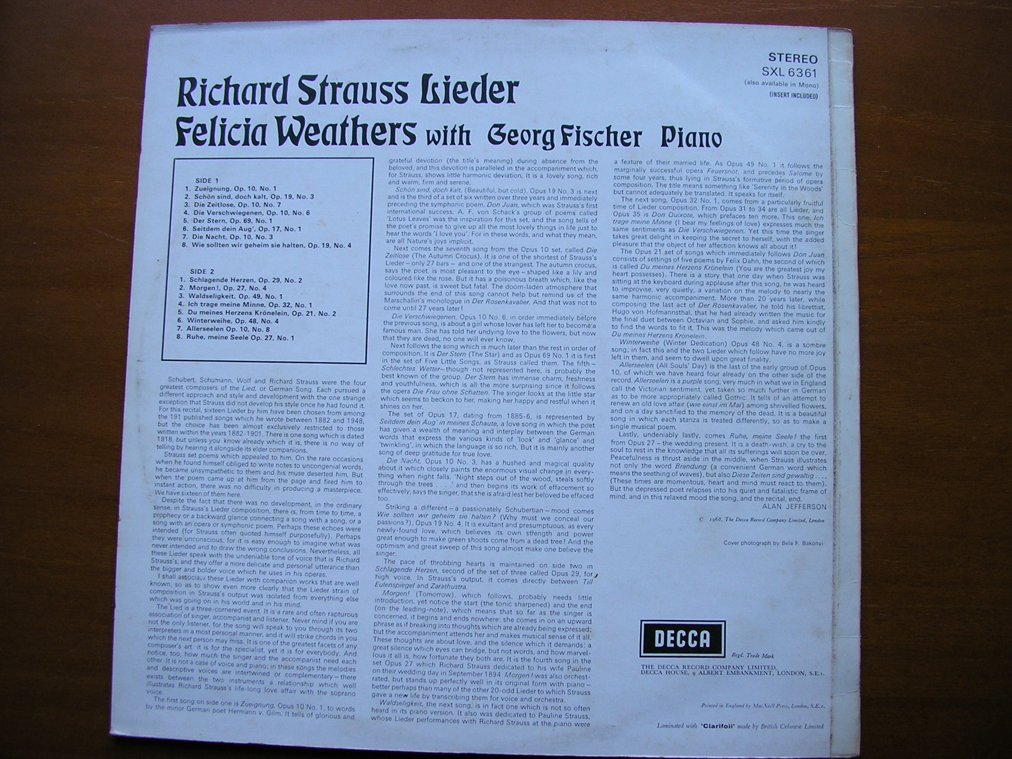 SXL 6361  RICHARD STRAUSS: LIEDER      WEATHERS / FISCHER     ED2