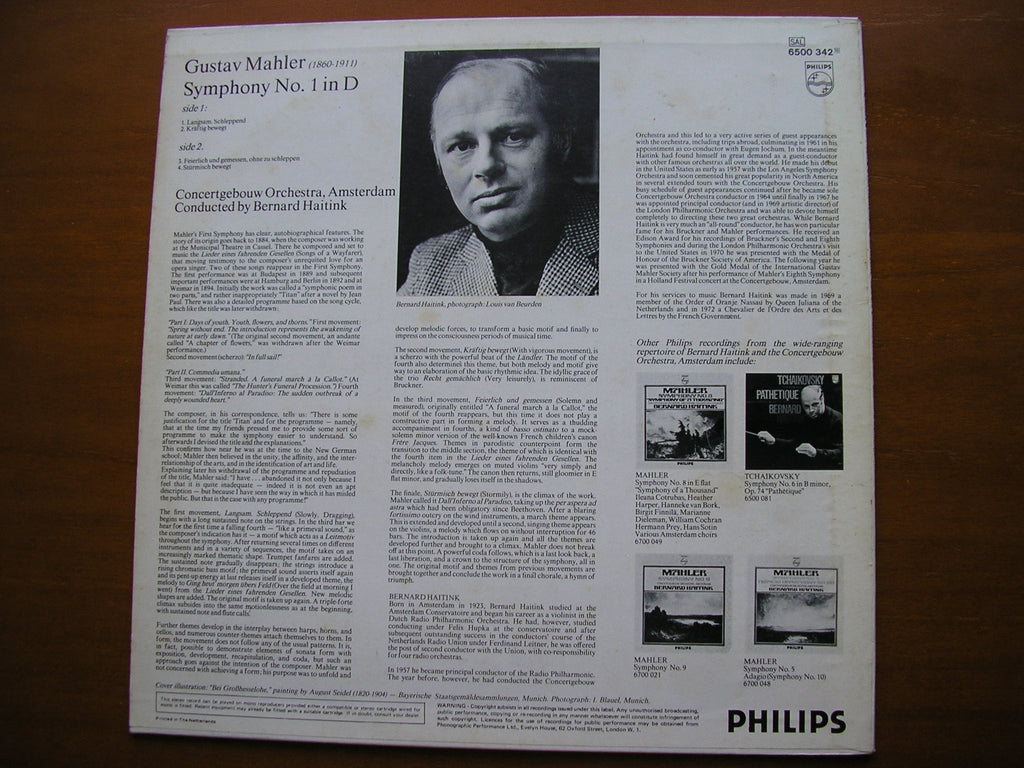 MAHLER: SYMPHONY No. 1       HAITINK / CONCERTGEBOUW ORCHESTRA     6500 342