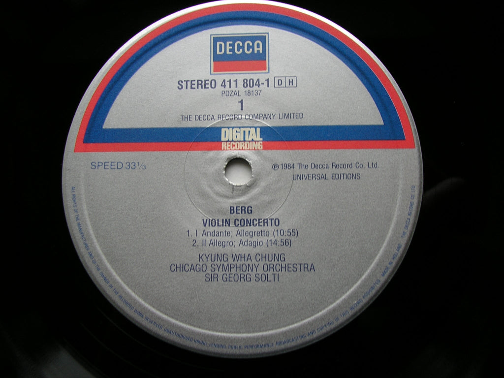 BERG: VIOLIN CONCERTO / BARTOK: VIOLIN CONCERTO No. 1    KYUNG WHA CHUNG / CHICAGO SYMPHONY / GEORG SOLTI    411 804