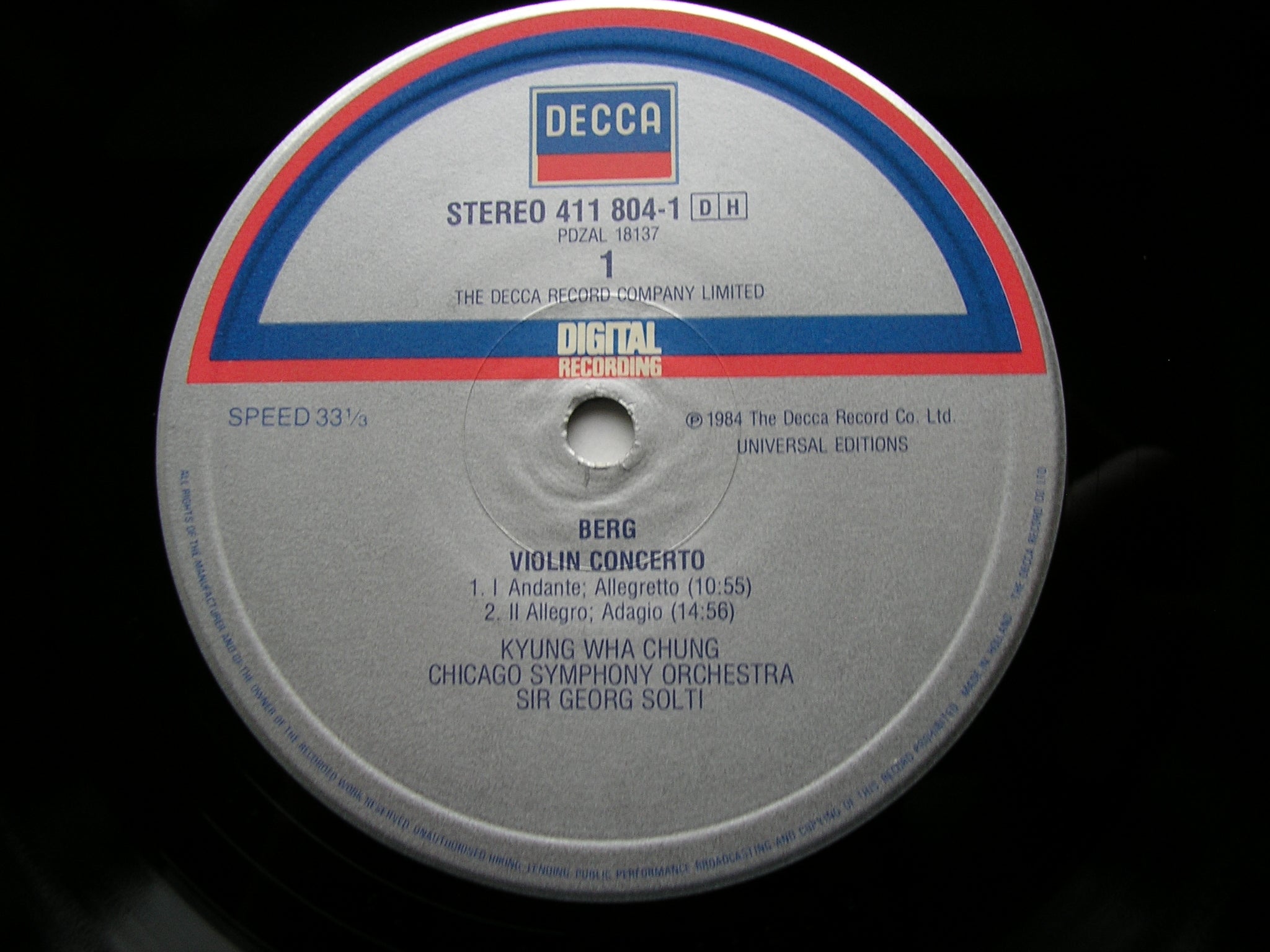 BERG: VIOLIN CONCERTO / BARTOK: VIOLIN CONCERTO No. 1    KYUNG WHA CHUNG / CHICAGO SYMPHONY / GEORG SOLTI    411 804