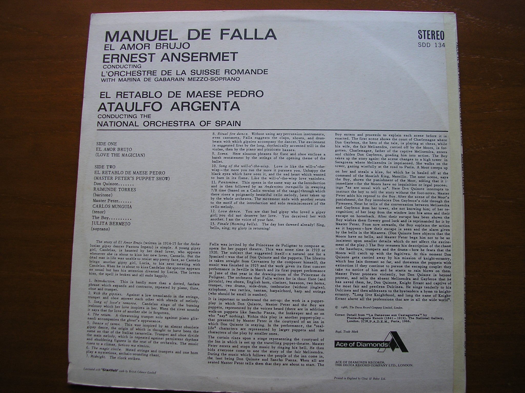 FALLA: EL AMOR BRUJO / MASTER PETER'S PUPPET SHOW    ANSERMET / SUISSE ROMANDE & ARGENTA / SPANISH NATIONAL ORCHESTRA   SDD 134