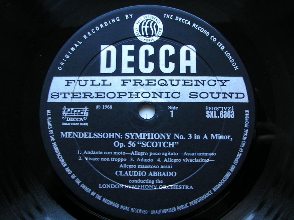 SXL 6363  MENDELSSOHN: SYMPHONIES Nos. 3 & 4       ABBADO / LONDON SYMPHONY    ED1