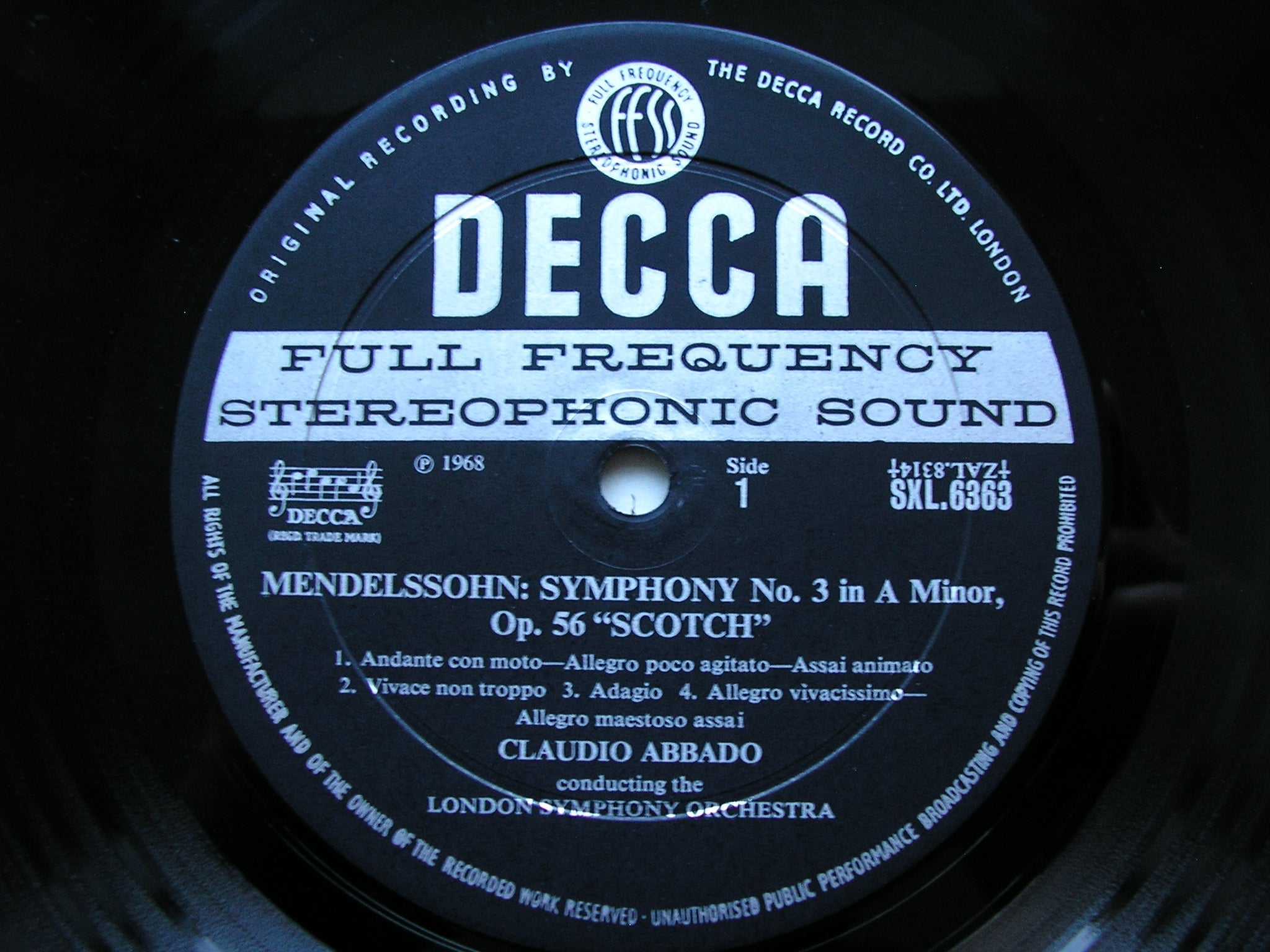 SXL 6363  MENDELSSOHN: SYMPHONIES Nos. 3 & 4       ABBADO / LONDON SYMPHONY    ED1