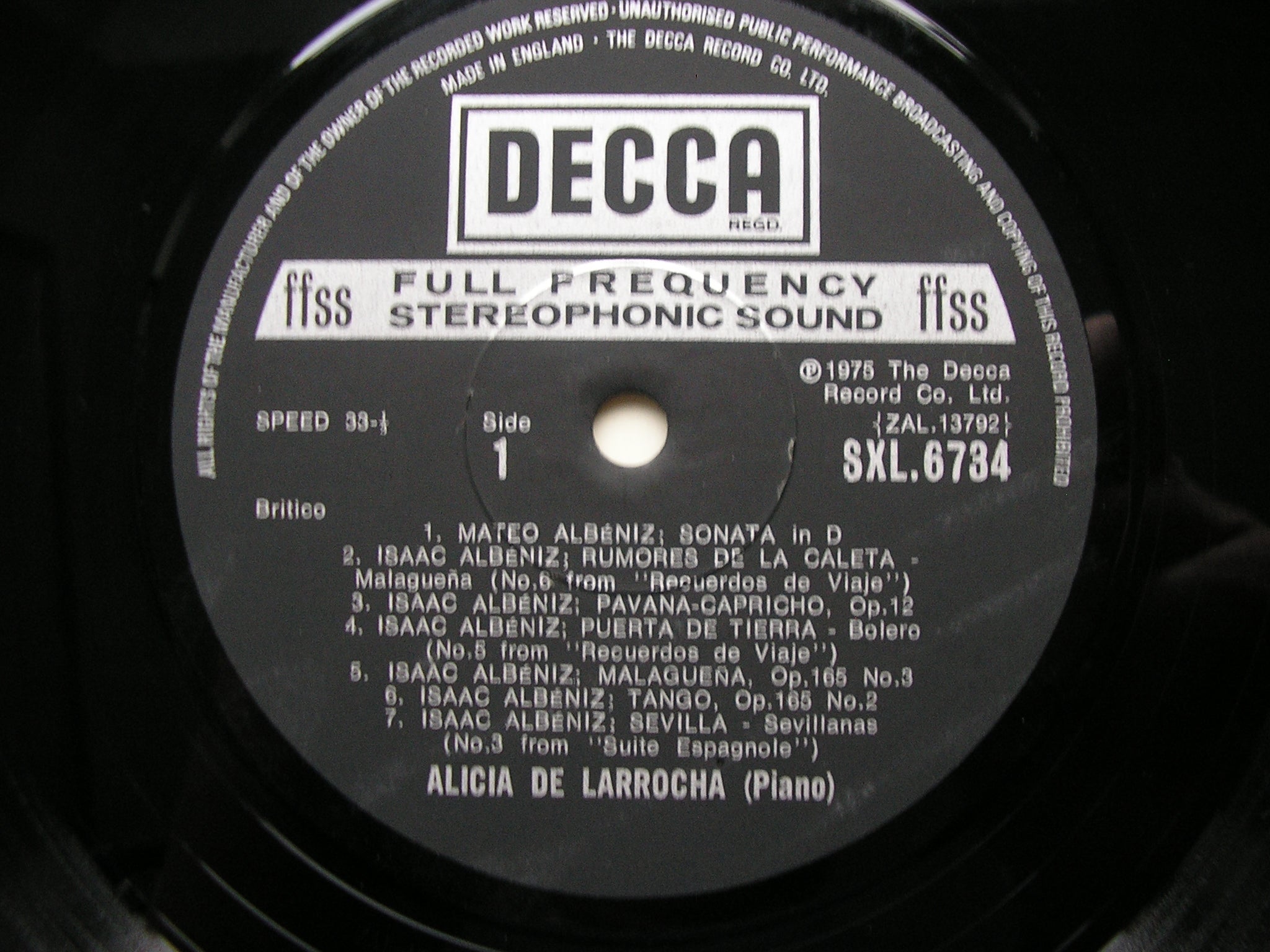 SXL 6734 FAVOURITE SPANISH ENCORES: SOLER / GRANADOS / TURINA / ALBENIZ ALICIA DE LARROCHA