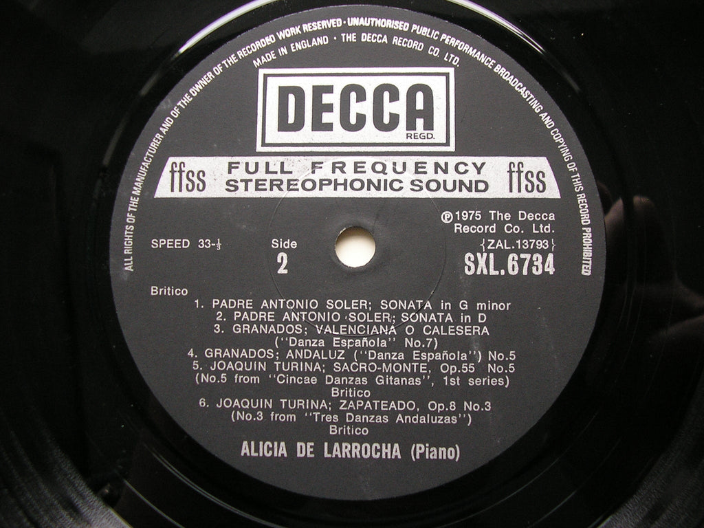 SXL 6734 FAVOURITE SPANISH ENCORES: SOLER / GRANADOS / TURINA / ALBENIZ ALICIA DE LARROCHA