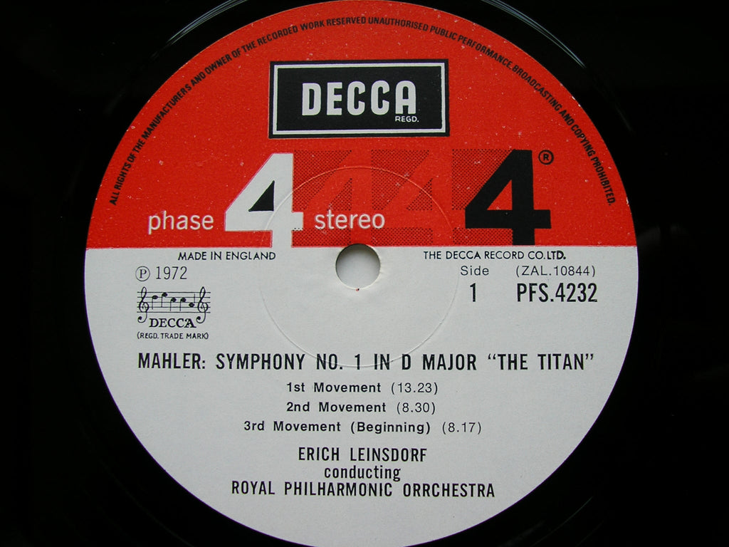 MAHLER: SYMPHONY No. 1      LEINSDORF / ROYAL PHILHARMONIC ORCHESTRA     PFS 4232