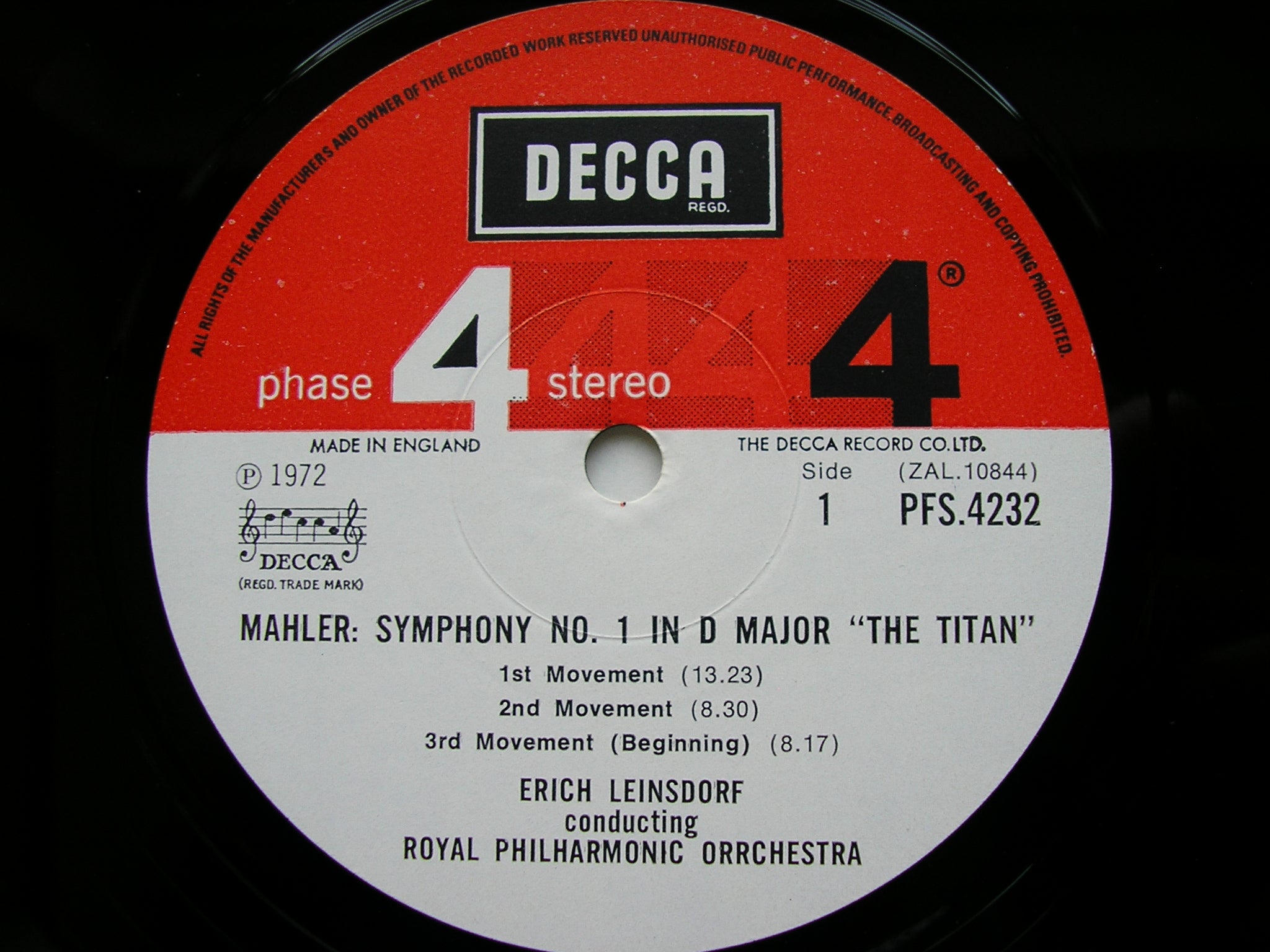 MAHLER: SYMPHONY No. 1      LEINSDORF / ROYAL PHILHARMONIC ORCHESTRA     PFS 4232