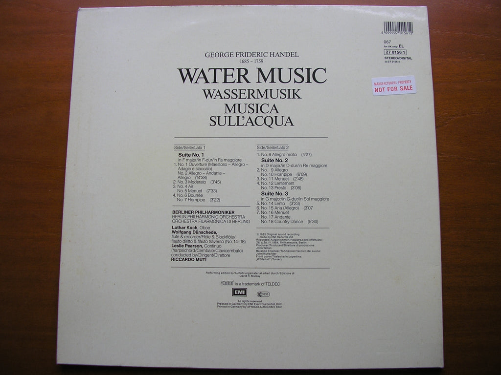 HANDEL: WATER MUSIC    RICCARDO MUTI / BERLIN PHILHARMONIC   27 0156