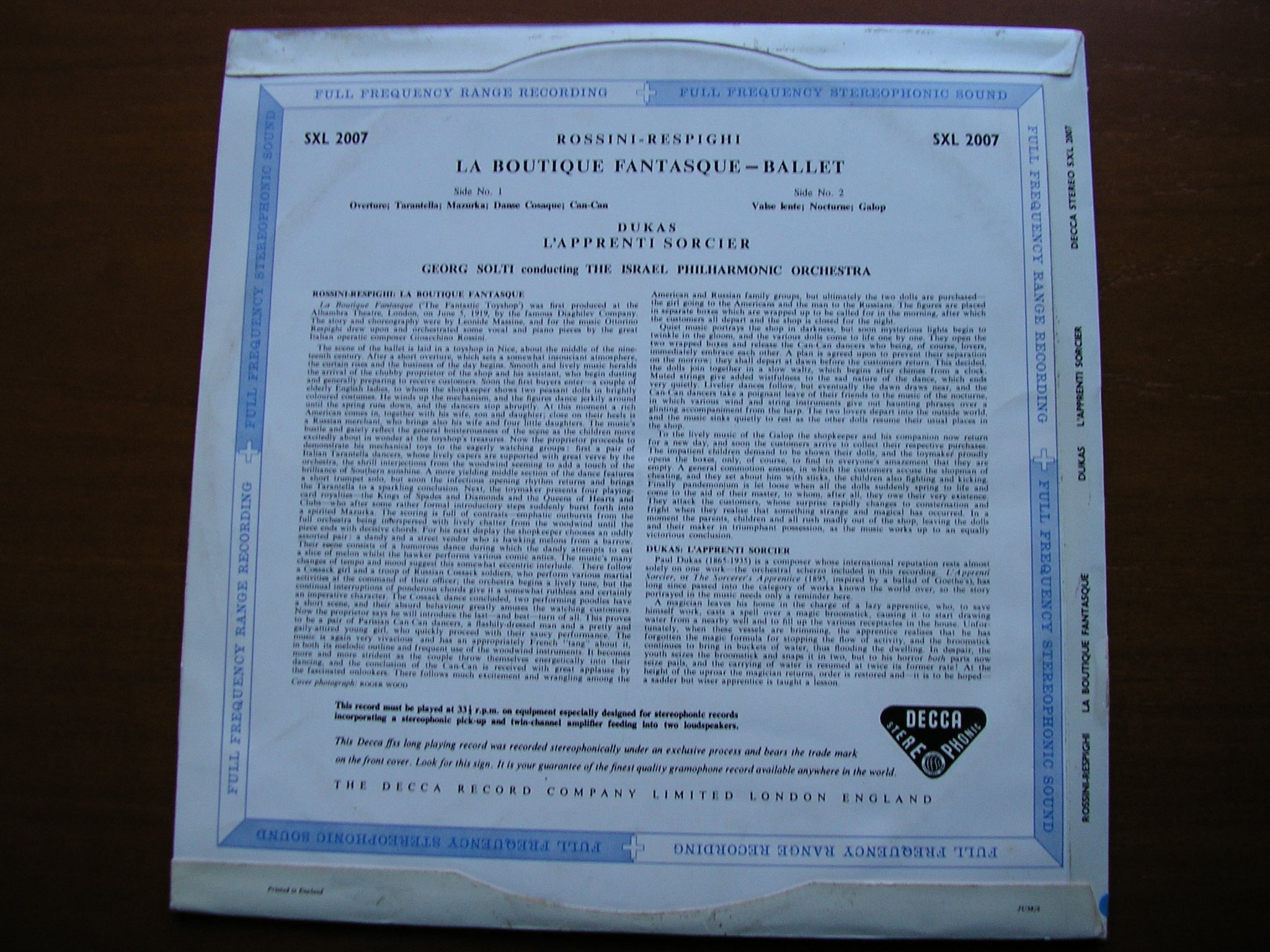 SXL 2007  ROSSINI - RESPIGHI: LA BOUTIQUE FANTASQUE / DUKAS: L'APPRENTI SORCIER      SOLTI / ISRAEL PHILHARMONIC    ED 1