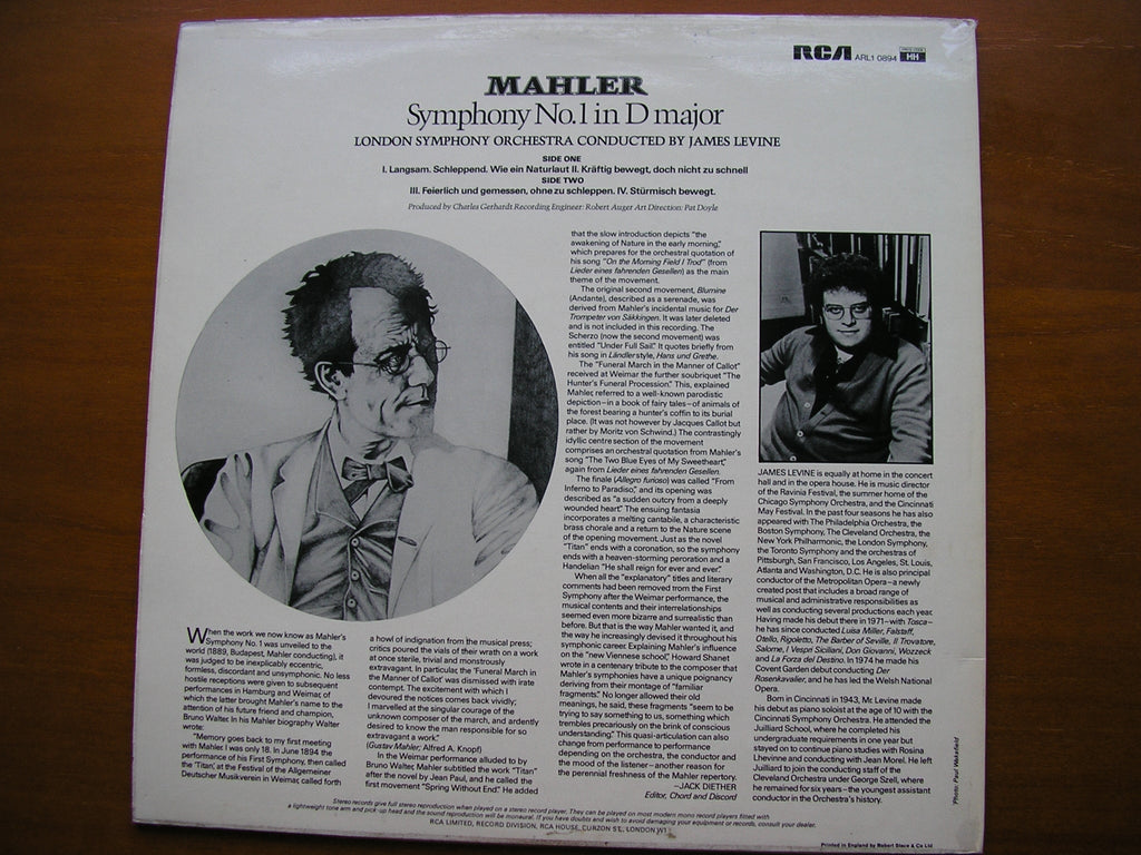 MAHLER: SYMPHONY No. 1         LEVINE / LONDON SYMPHONY      ARL1 0894