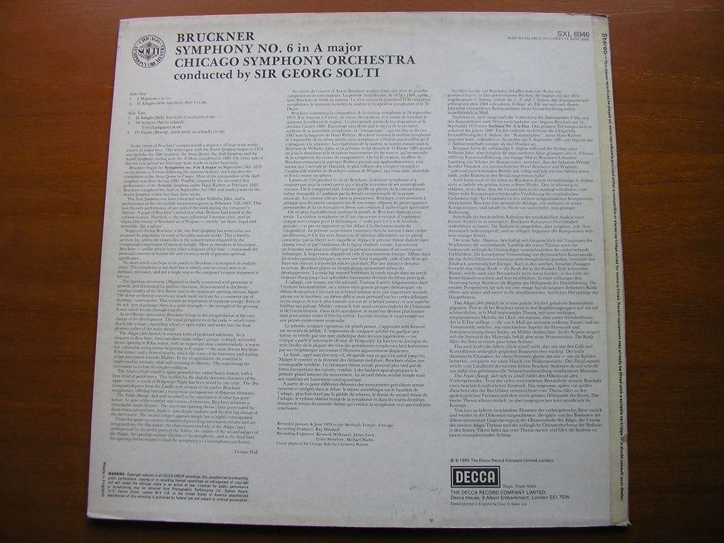 SXL 6946 BRUCKNER: SYMPHONY NO. 6 SOLTI / CHICAGO SYMPHONY
