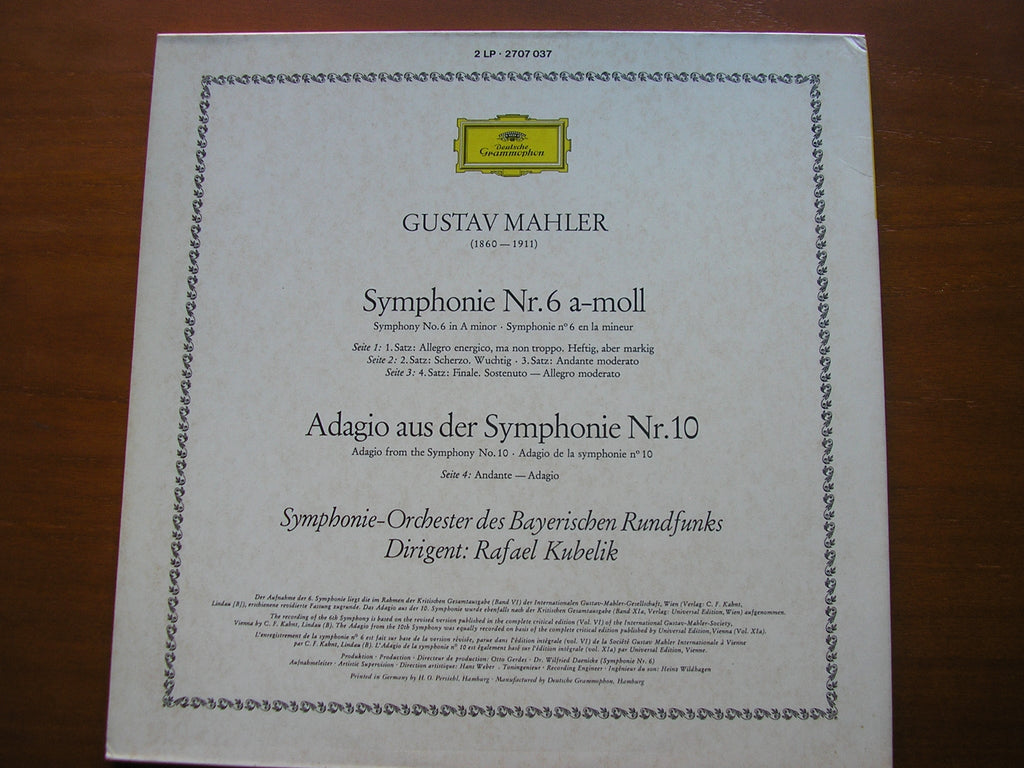 MAHLER: SYMPHONY No. 6 / Adagio from SYMPHONY No. 10    RAFAEL KUBELIK / BAVARIAN RADIO SYMPHONY   2707 037