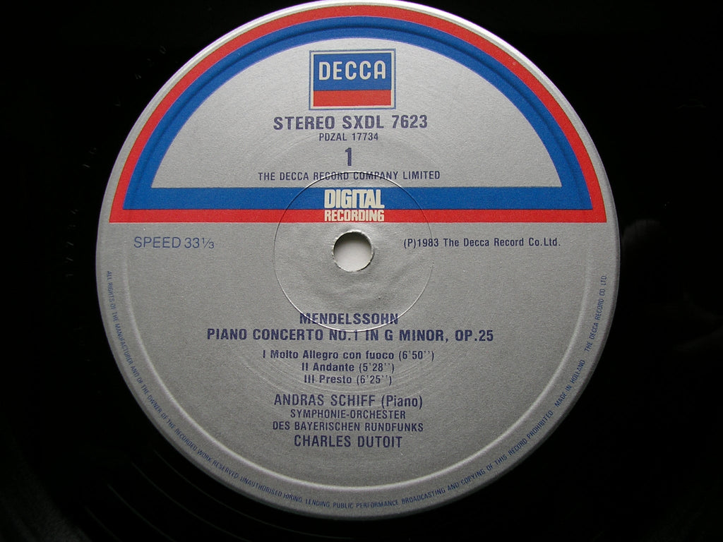 MENDELSSOHN: PIANO CONCERTOS Nos. 1 & 2    SCHIFF / BAVARIAN RADIO SYMPHONY / DUTOIT    SXDL 7623