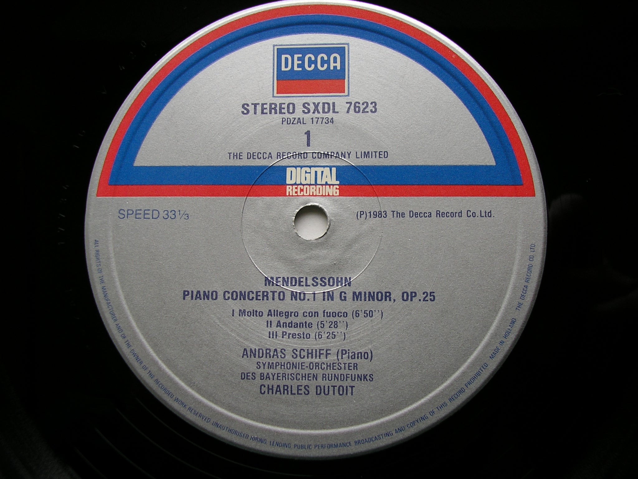 MENDELSSOHN: PIANO CONCERTOS Nos. 1 & 2    SCHIFF / BAVARIAN RADIO SYMPHONY / DUTOIT    SXDL 7623