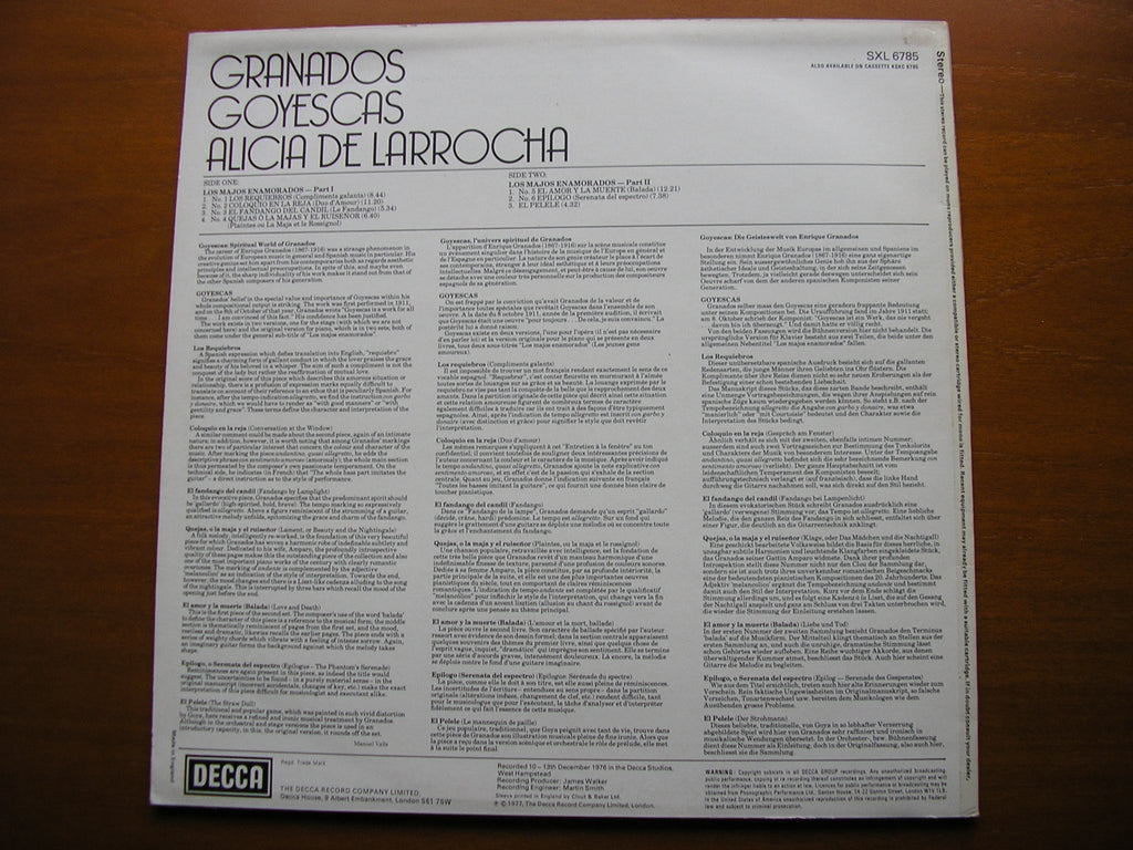 SXL 6785 GRANADOS: GOYESCAS VOL.1 & 2 / EL PELELE ALICA DE LARROCHA