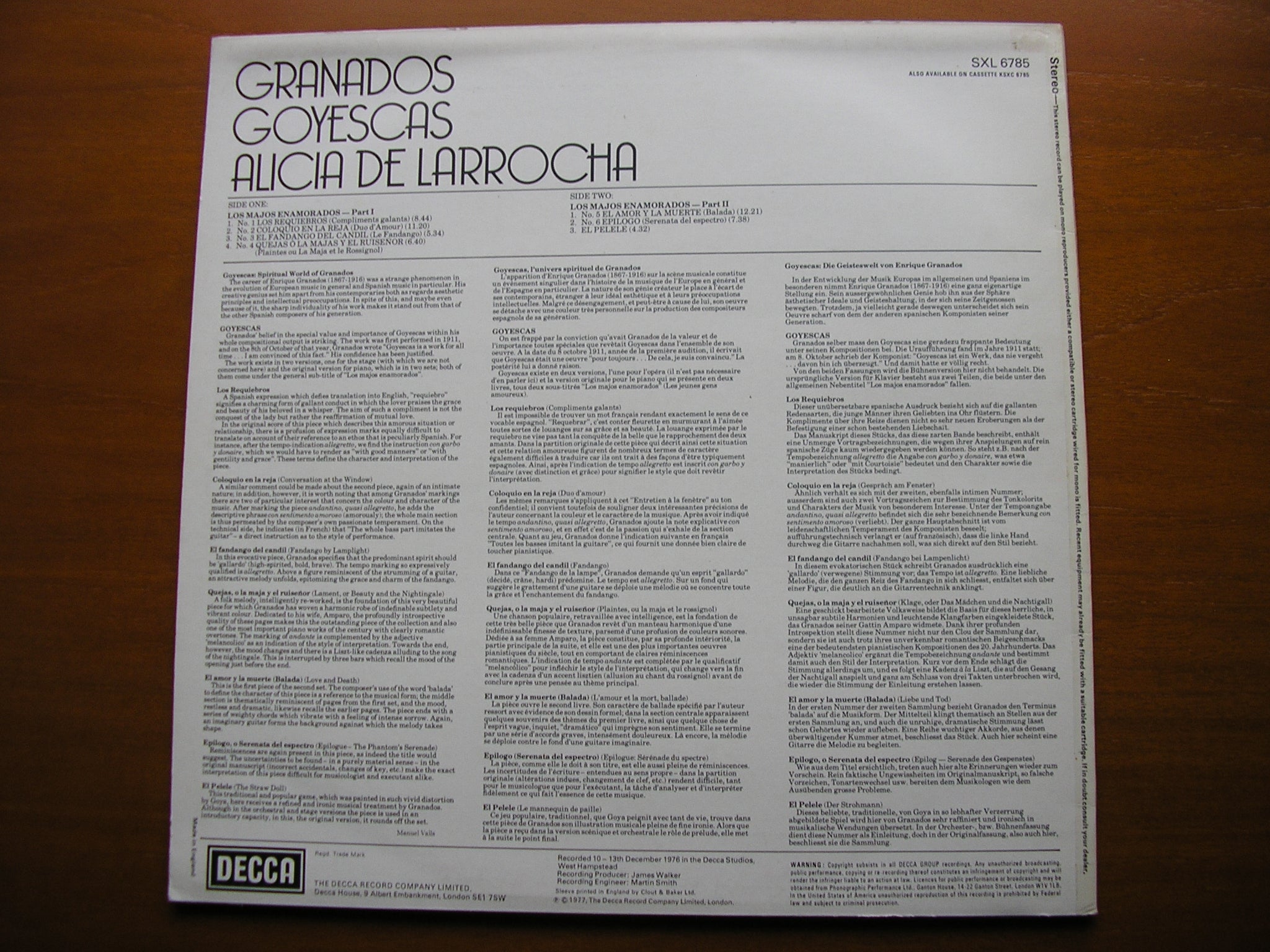SXL 6785 GRANADOS: GOYESCAS VOL.1 & 2 / EL PELELE ALICA DE LARROCHA