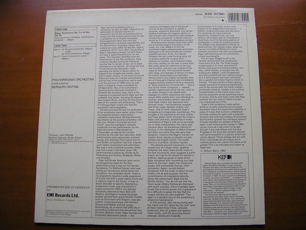 ELGAR: SYMPHONY No. 1      HAITINK / PHILHARMONIA ORCHESTRA     ASD 1077941