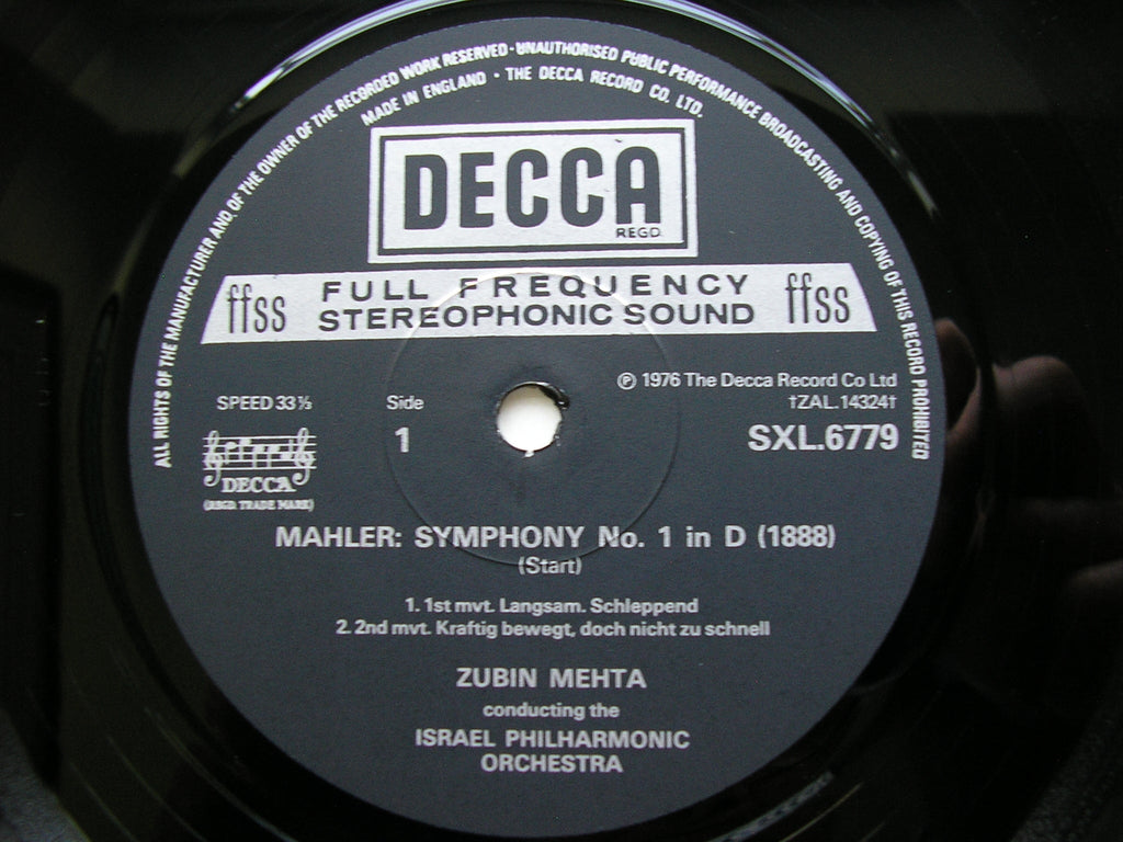 MAHLER: SYMPHONY No. 1      MEHTA / ISRAEL PHILHARMONIC      SXL 6779