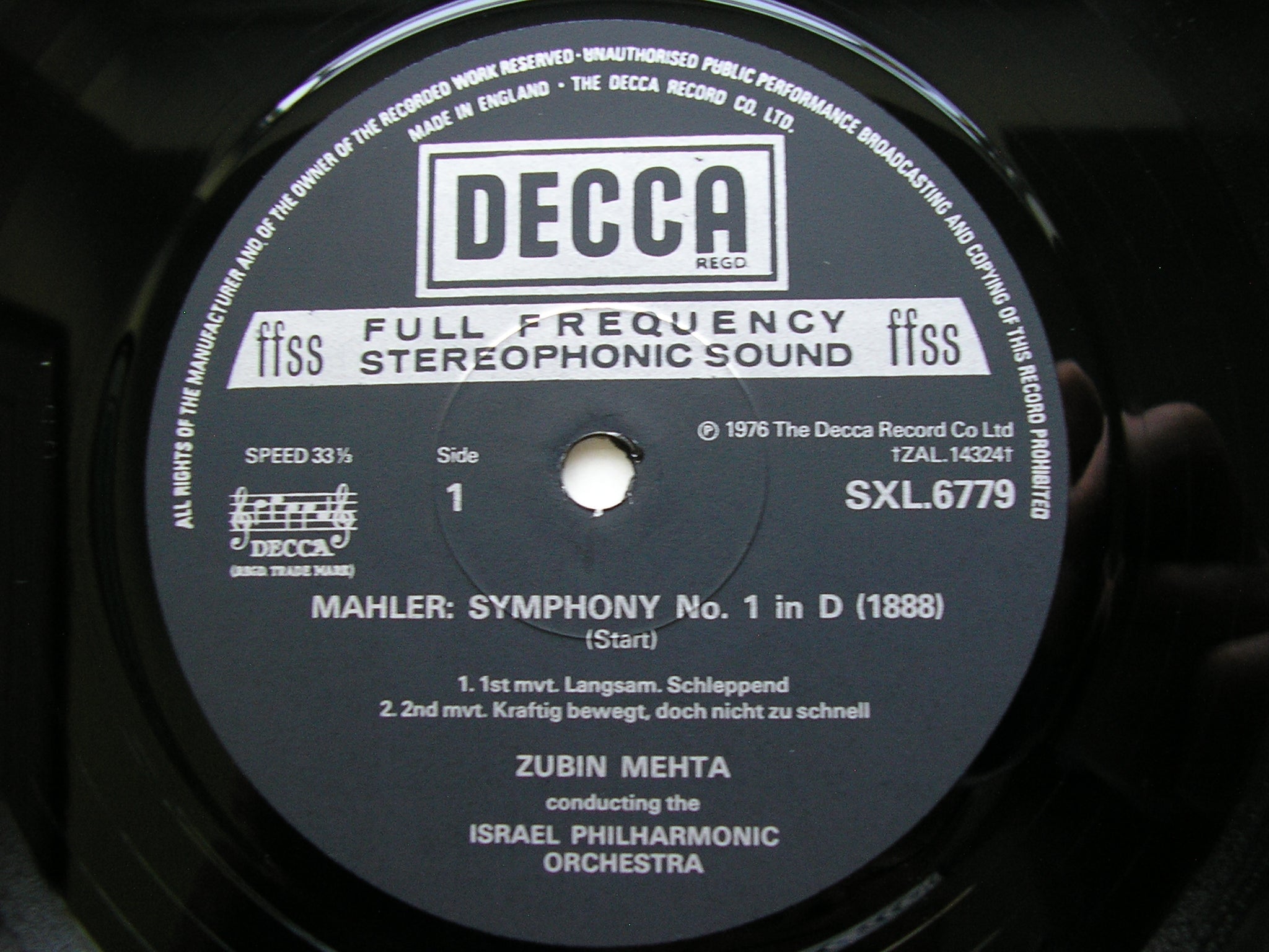 MAHLER: SYMPHONY No. 1      MEHTA / ISRAEL PHILHARMONIC      SXL 6779