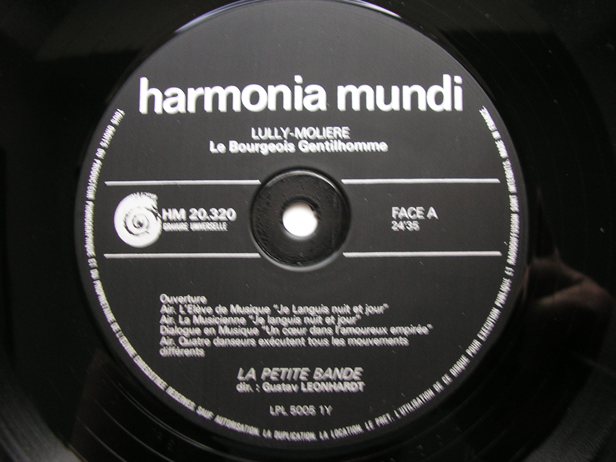 LULLY / MOLIERE: LE BOURGEOIS GENTILHOMME     LA PETITE BAND / GUSTAV LEONHARDT    2LP    HM 20320-21