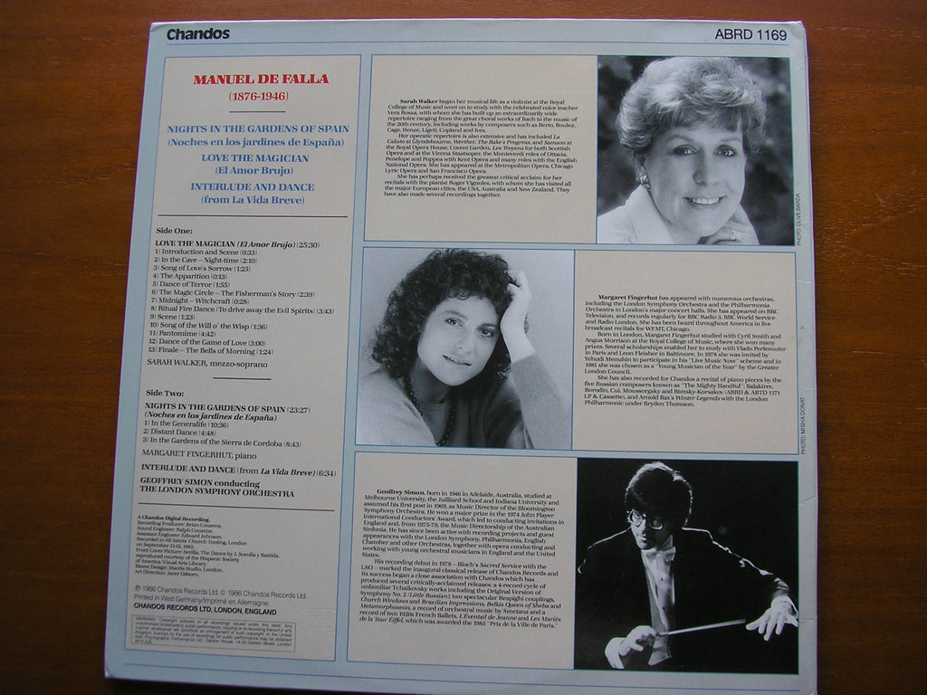 FALLA: NIGHTS IN THE GARDENS OF SPAIN / EL AMOR BRUJO   WALKER / FINGERHUT / LONDON SYMPHONY / SIMON