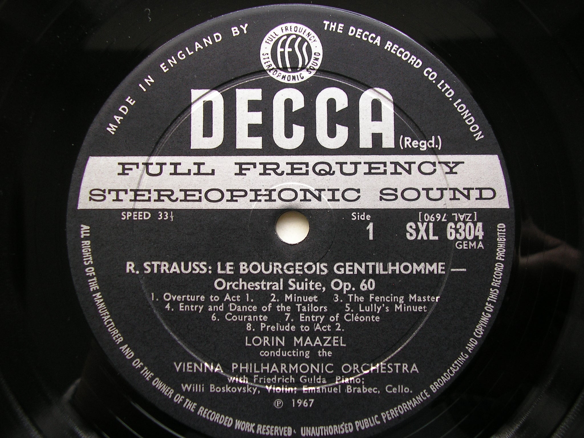 SXL 6304 STRAUSS: LE BOURGEOIS GENTILHOMME Suite / DER ROSENKAVALIER WALTZ SEQUENCE BOSKOVSKY / GULDA / BRABEC / VIENNA PHILHARMONIC / MAAZEL
