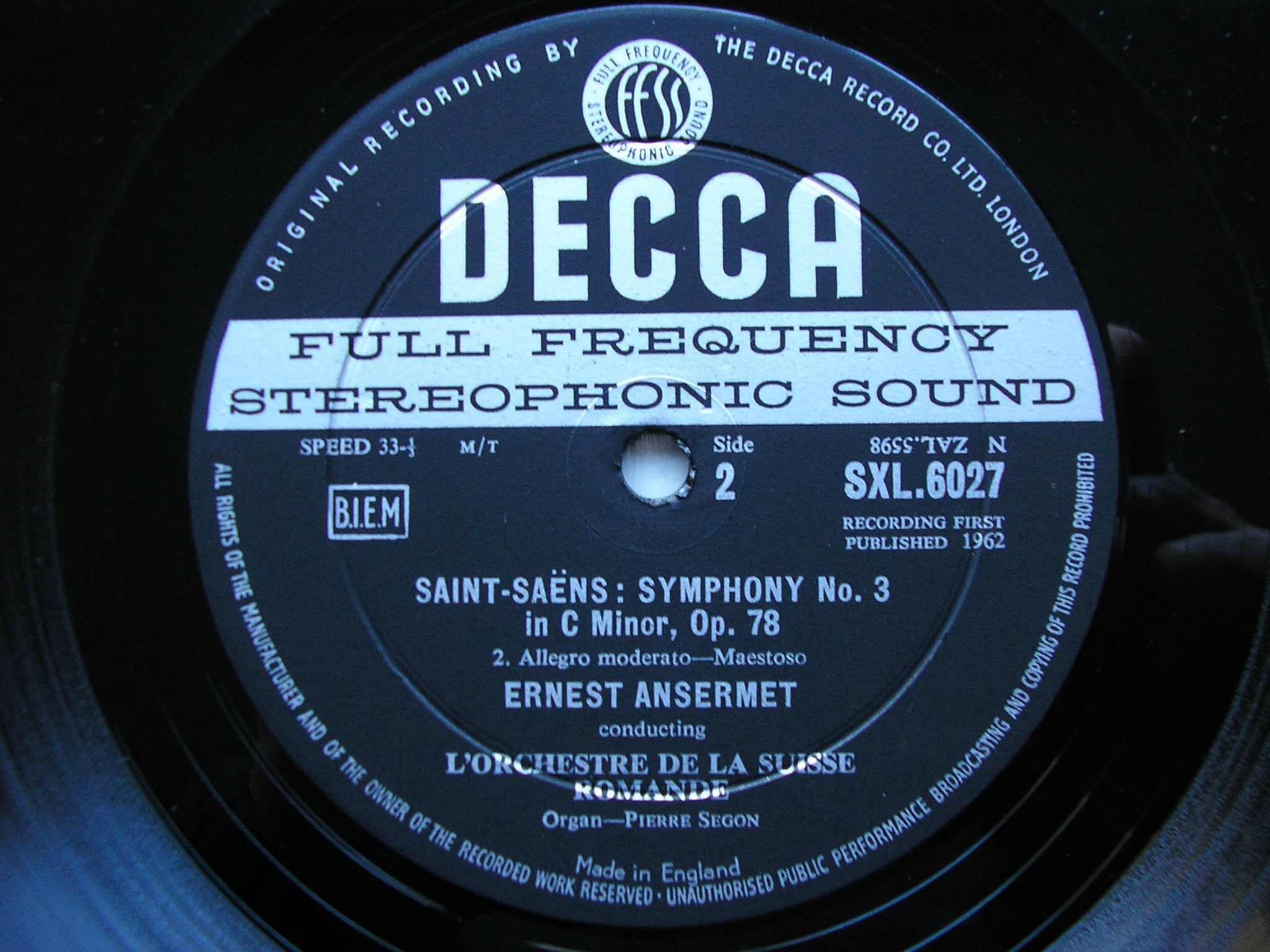 SXL 6027 SAINT - SAENS: SYMPHONY No. 3 ANSERMET / SUISSE ROMANDE