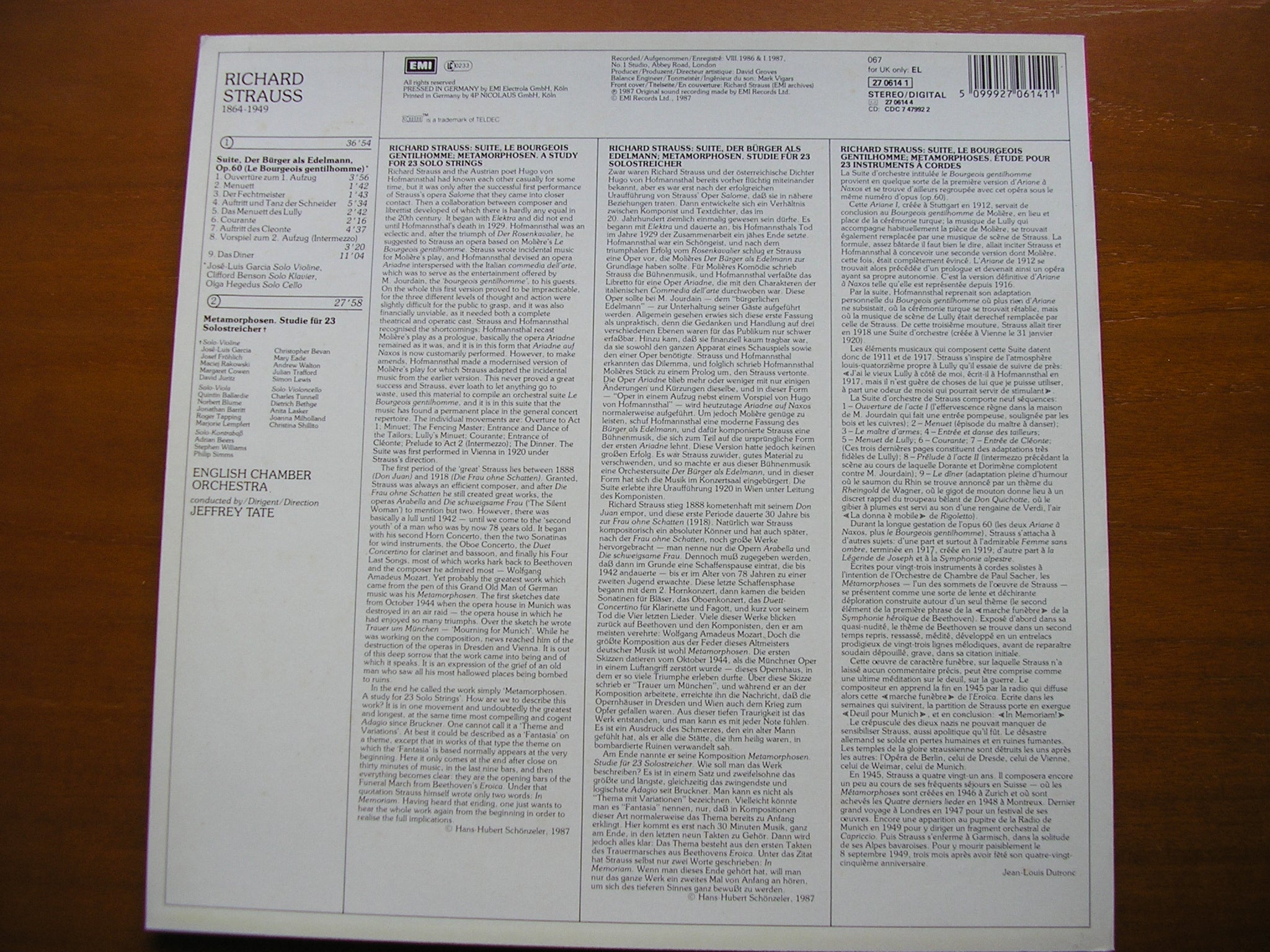 STRAUSS: LE BOURGEOIS GENTILHOMME / METAMORPHOSEN       TATE / ENGLISH CHAMBER ORCHESTRA    27 0614