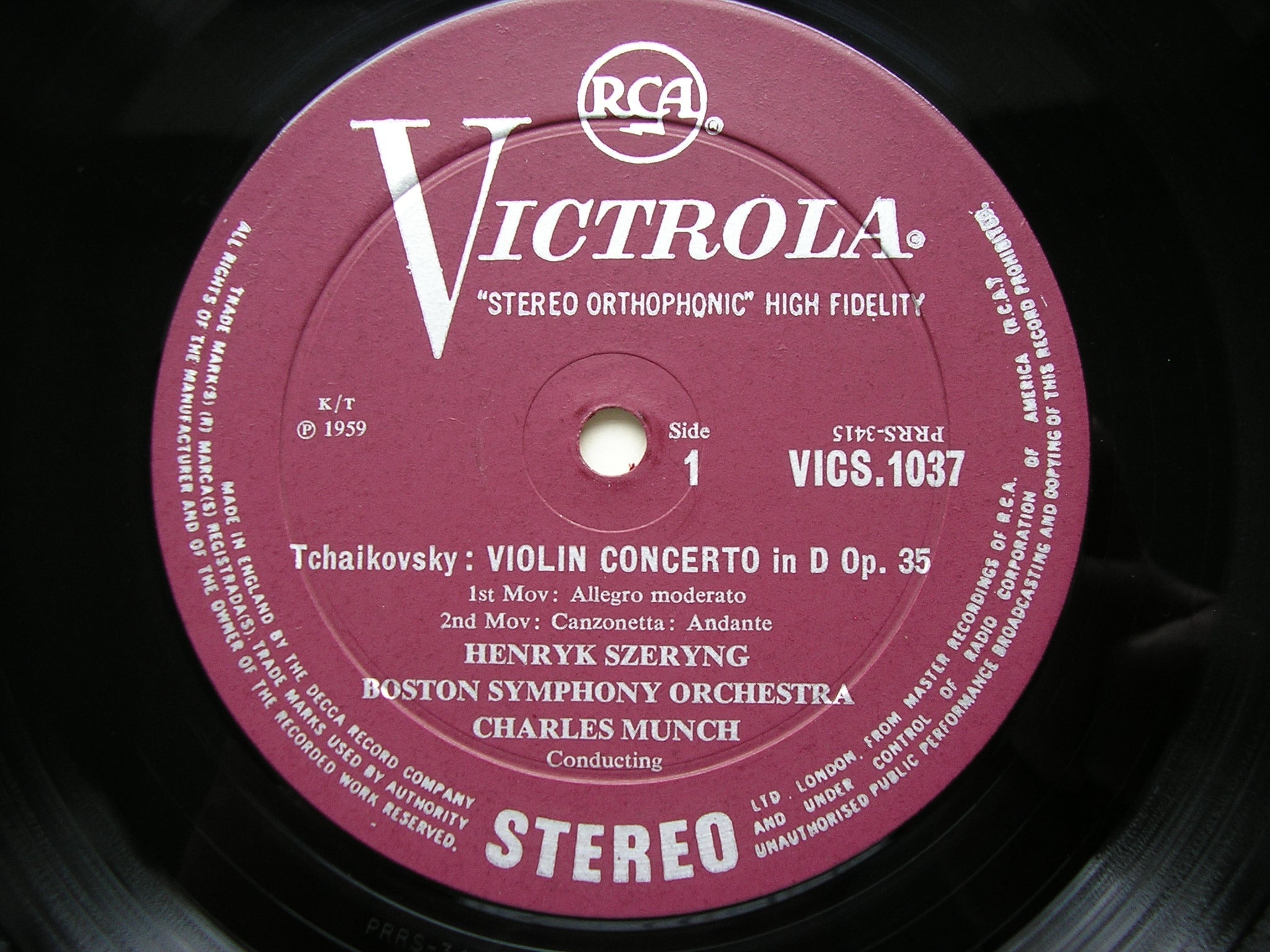 TCHAIKOVSKY: VIOLIN CONCERTO / TARTINI: SONATA in G 'The Devil's Trill'    SZERYNG / BOSTON SYMPHONY / MUNCH     VICS 1037