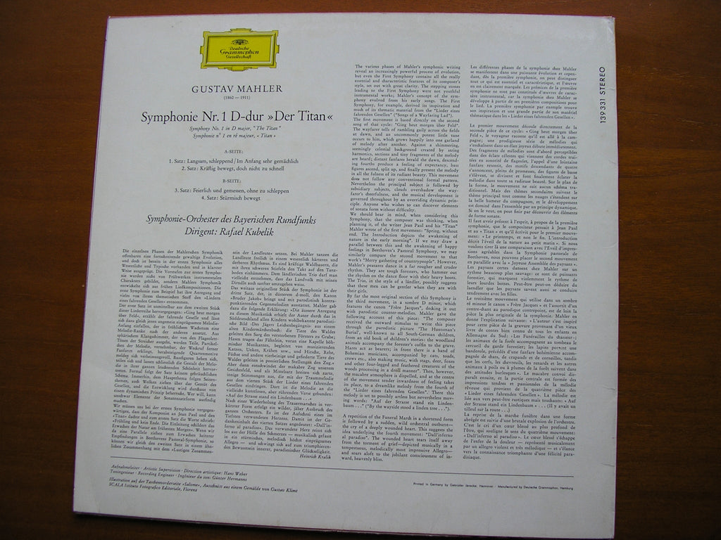 MAHLER: SYMPHONY No. 1      KUBELIK / BAVARIAN RADIO SYMPHONY    139 331