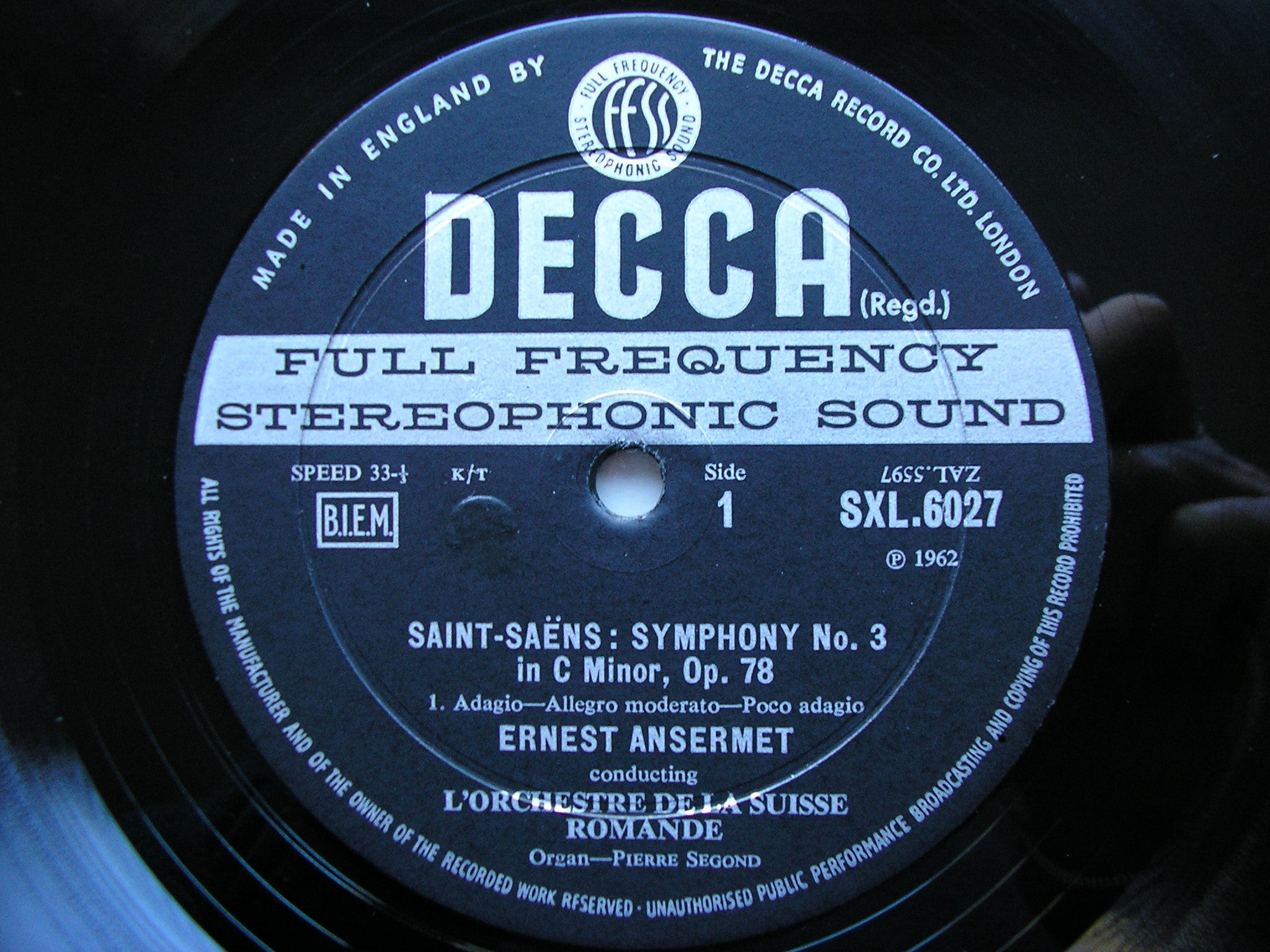 SXL 6027 SAINT - SAENS: SYMPHONY No. 3 ANSERMET / SUISSE ROMANDE
