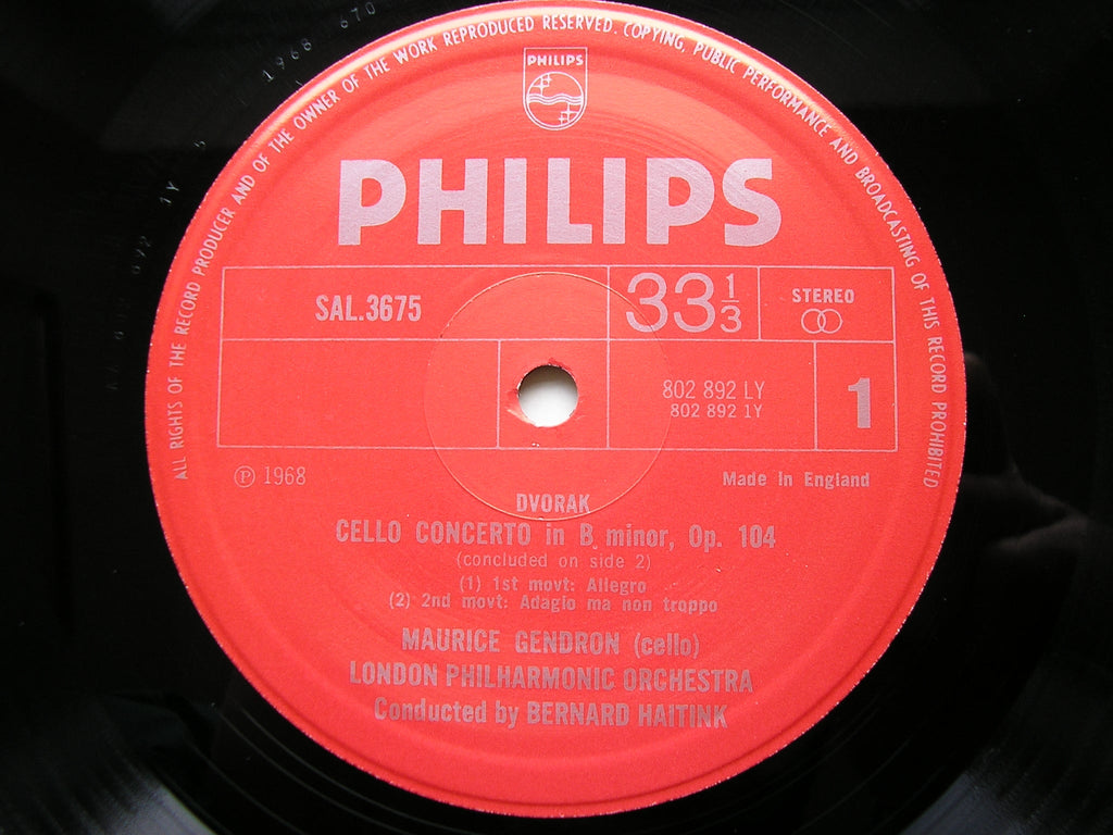 DVORAK: CELLO CONCERTO / WALDESRUHE / RONDO in G    GENDRON / LONDON PHILHARMONIC / BERNARD HAITINK    SAL 3675