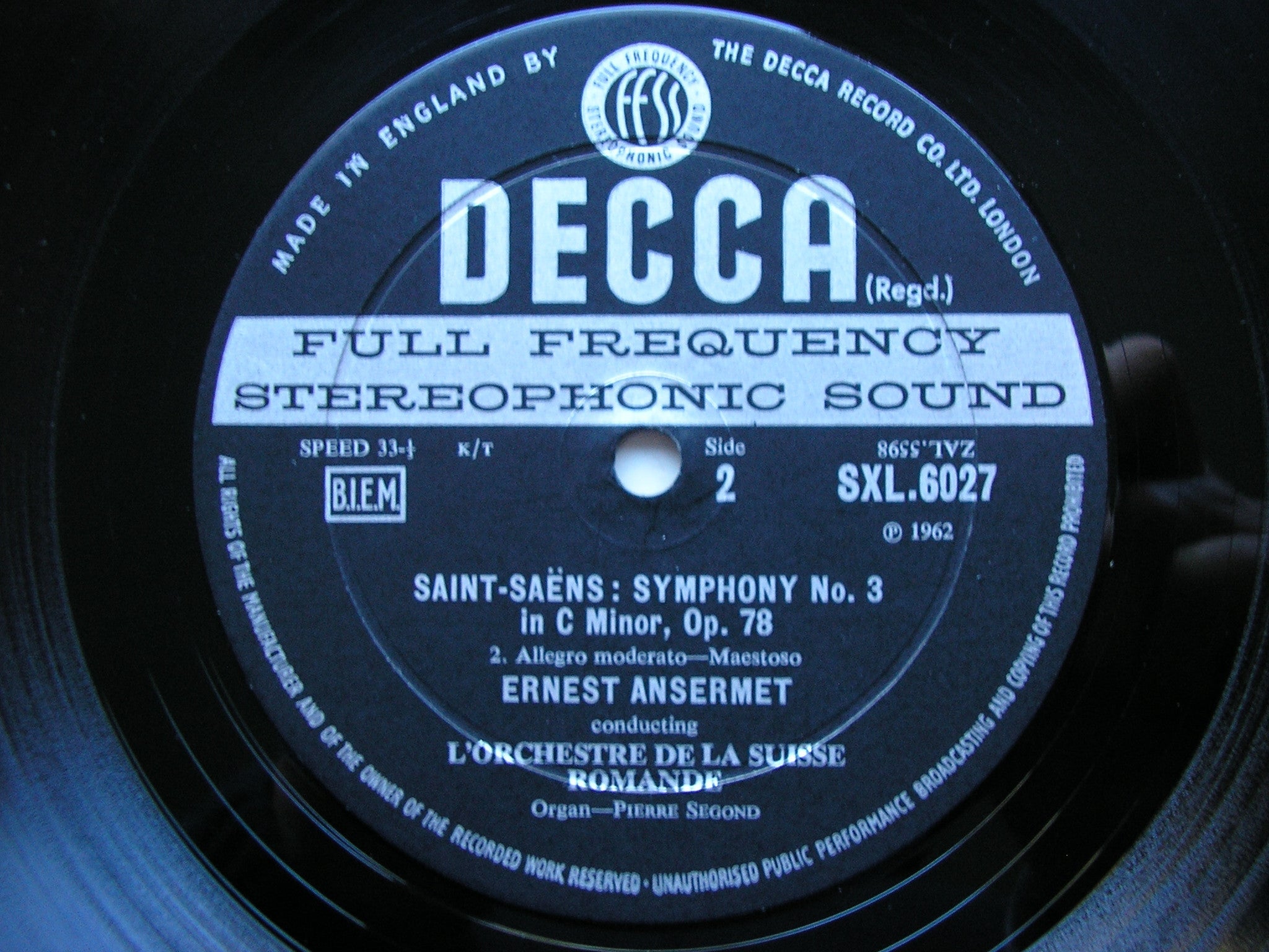SXL 6027 SAINT - SAENS: SYMPHONY No. 3 ANSERMET / SUISSE ROMANDE