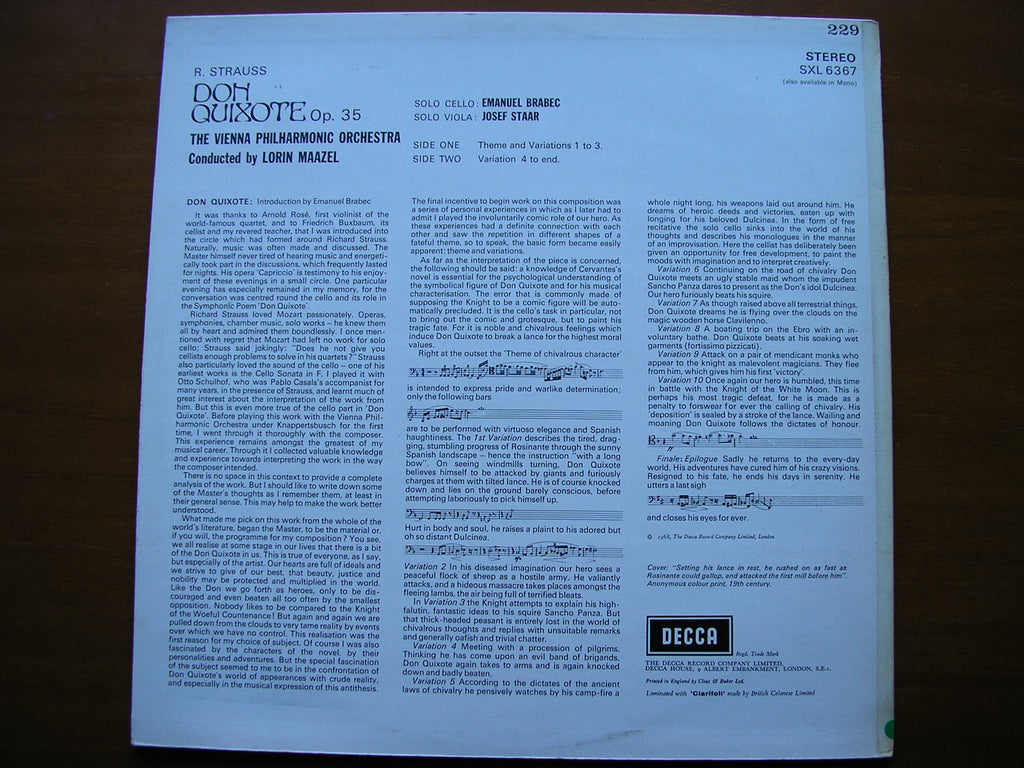 SXL 6367  STRAUSS: DON QUIXOTE     BRABEC / VIENNA PHILHARMONIC / MAAZEL     ED2