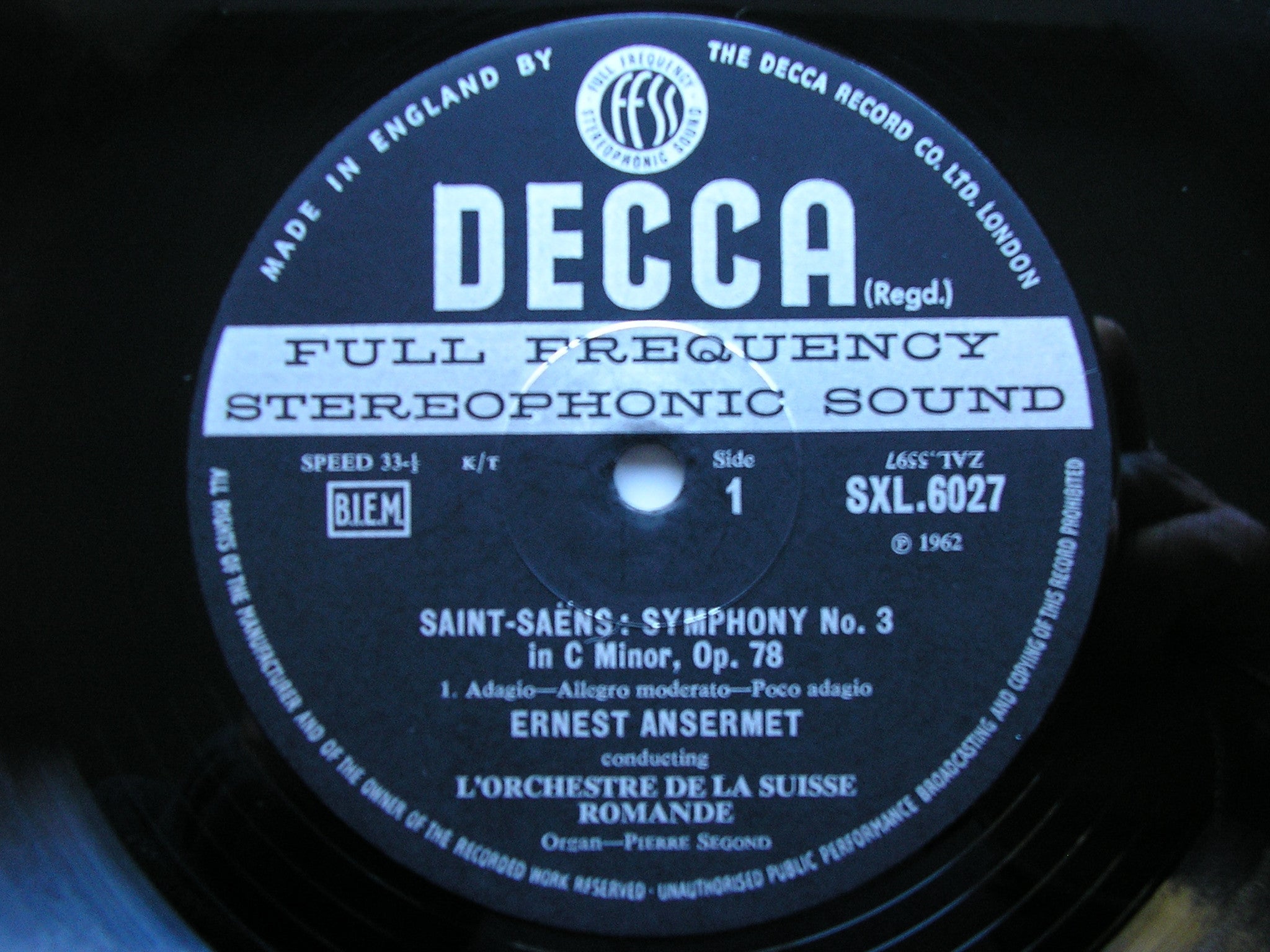 SXL 6027 SAINT - SAENS: SYMPHONY No. 3 ANSERMET / SUISSE ROMANDE