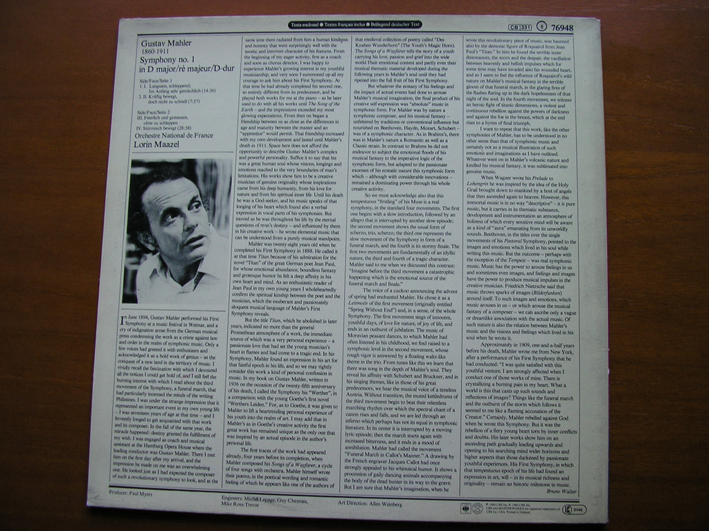 MAHLER: SYMPHONY No. 1      MAAZEL / FRENCH NATIONAL ORCHESTRA      76948