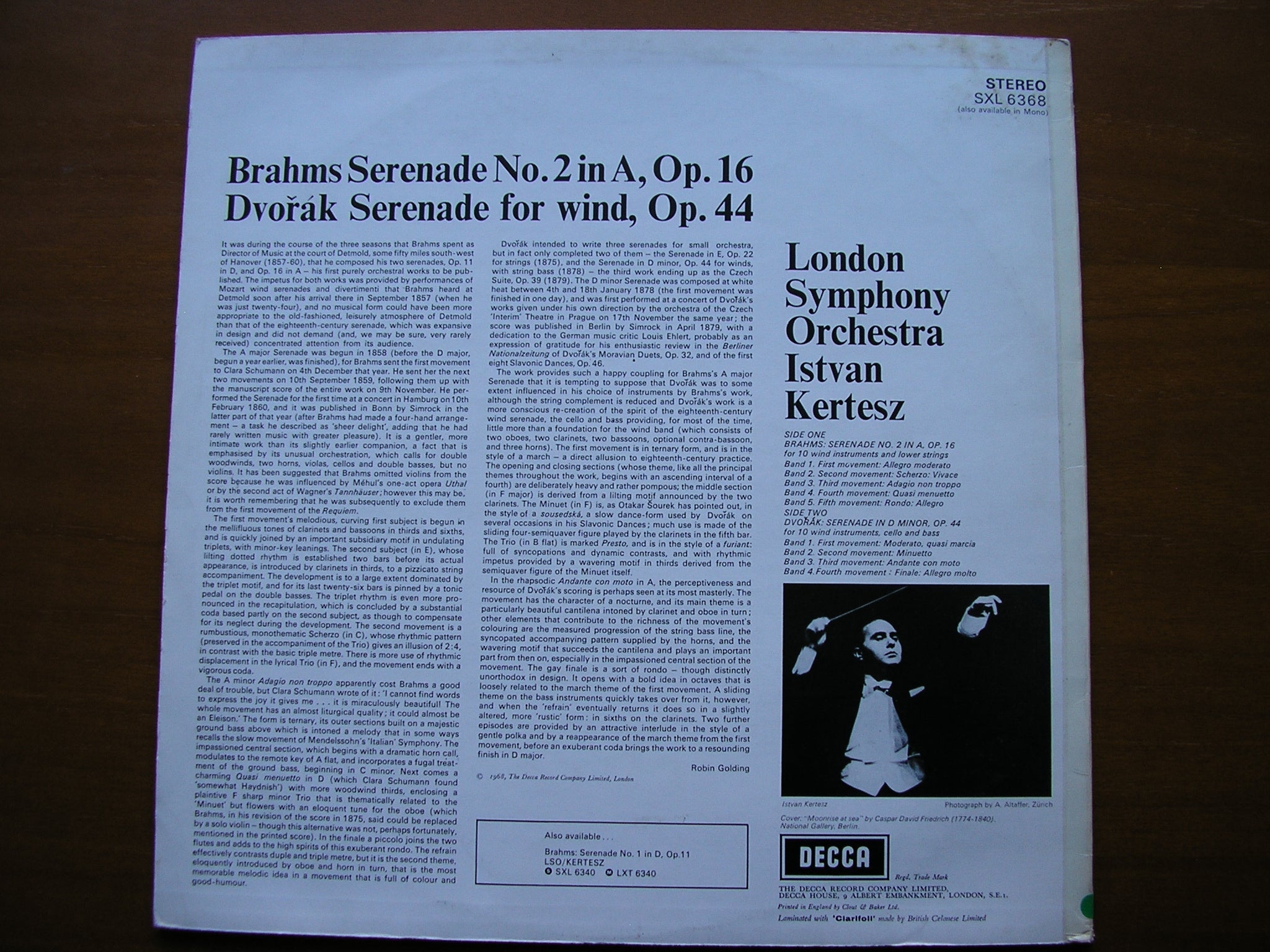 SXL 6368  BRAHMS: SERENADE No. 2 / DVORAK: SERENADE FOR WIND       KERTESZ / LONDON SYMPHONY    ED2
