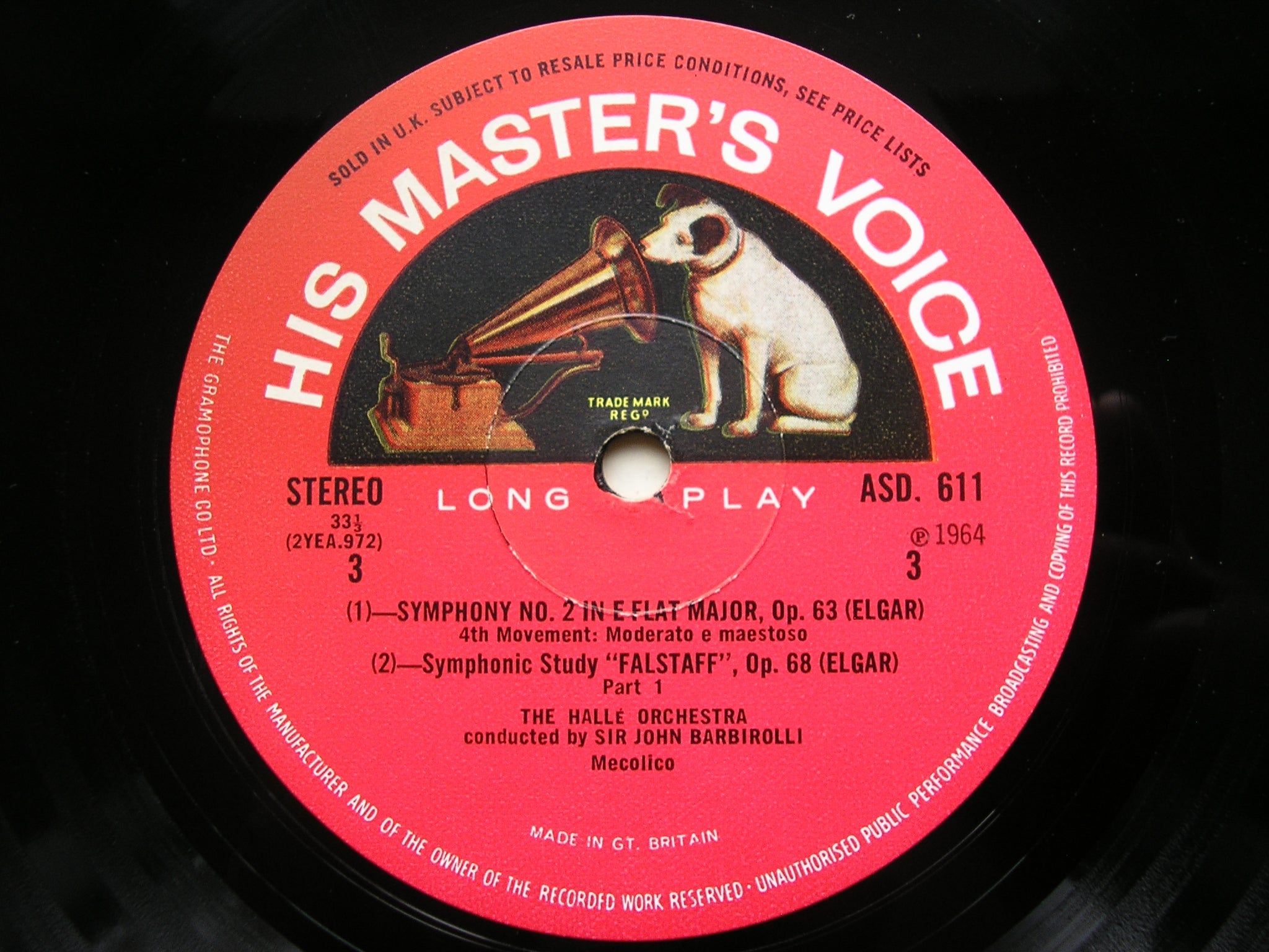 ELGAR: SYMPHONY No. 2 / FALSTAFF     BARBIROLLI / HALLE ORCHESTRA    2LP     ASD 610 / 611