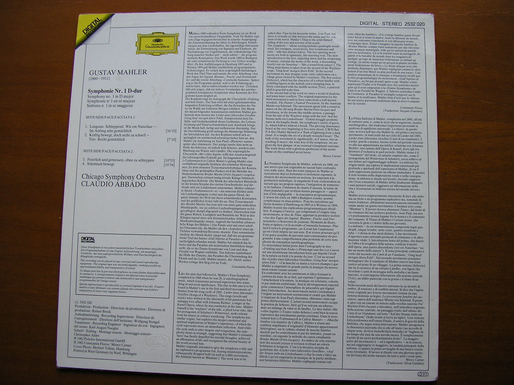 MAHLER: SYMPHONY No. 1      ABBADO / CHICAGO SYMPHONY     2532  020