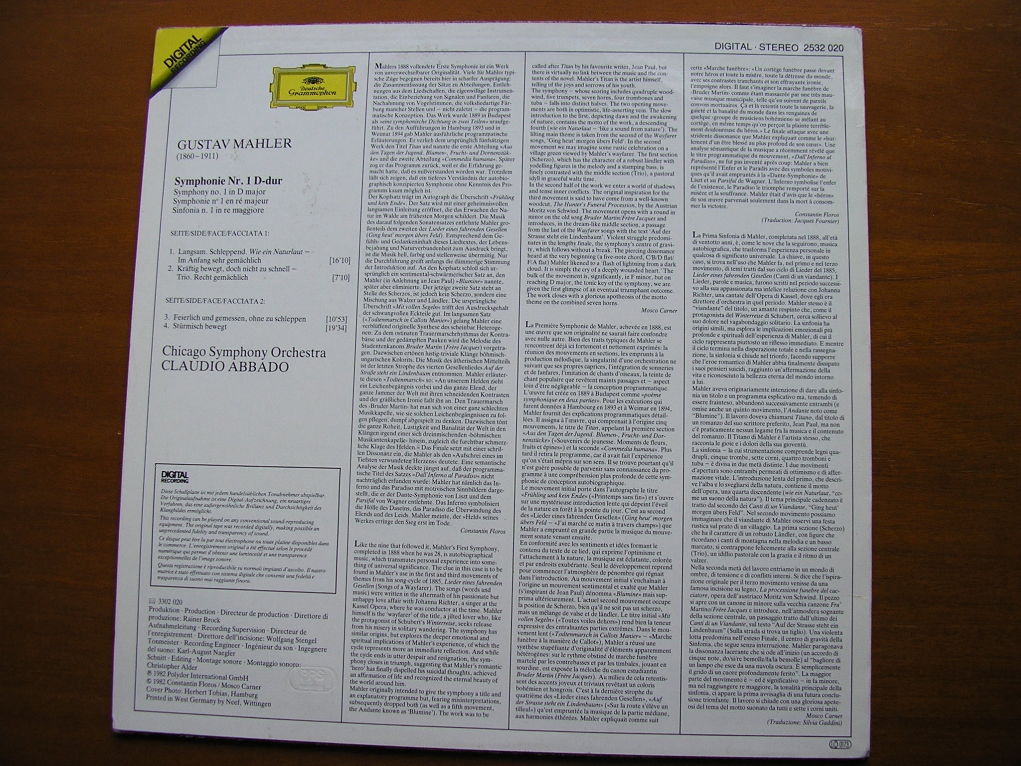 MAHLER: SYMPHONY No. 1      ABBADO / CHICAGO SYMPHONY     2532  020
