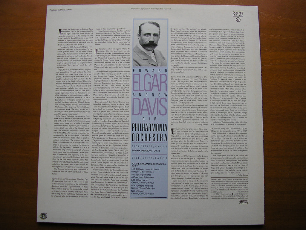 ELGAR: ENIGMA VARIATIONS / POMP & CIRCUMSTANCE MARCHES Nos. 1 - 5     ANDREW DAVIS / PHILHARMONIA ORCHESTRA      D 37755