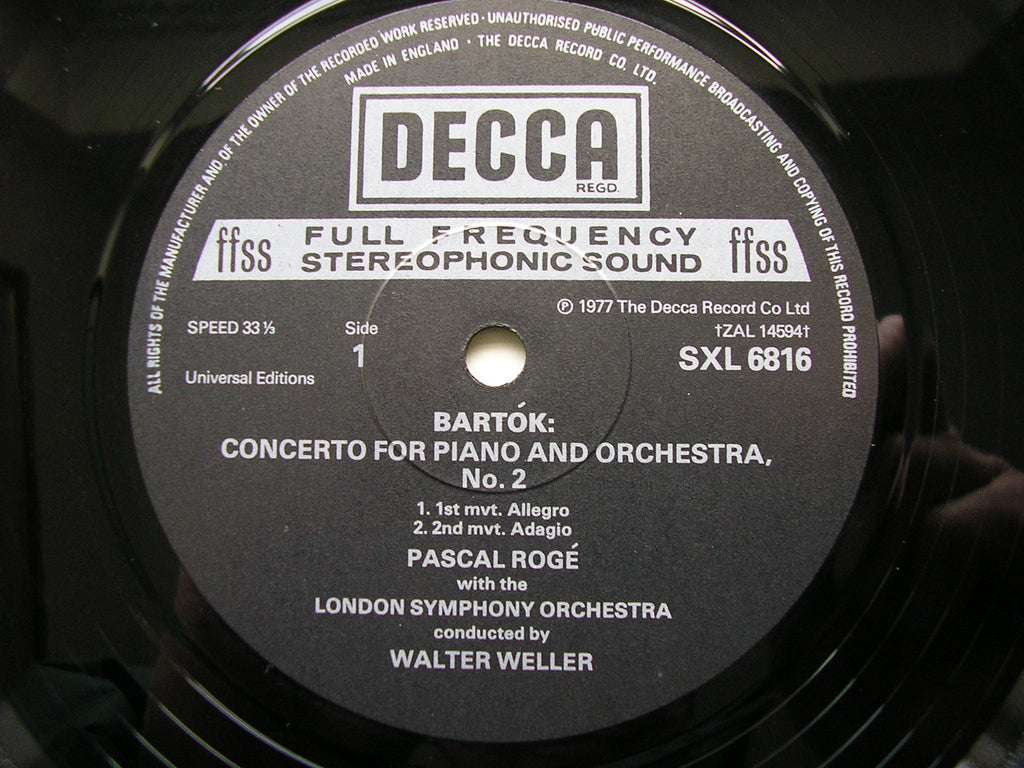 SXL 6816 BARTOK: PIANO CONCERTOS Nos. 2 & 3 ROGE / LONDON SYMPHONY ORCHESTRA / WELLER
