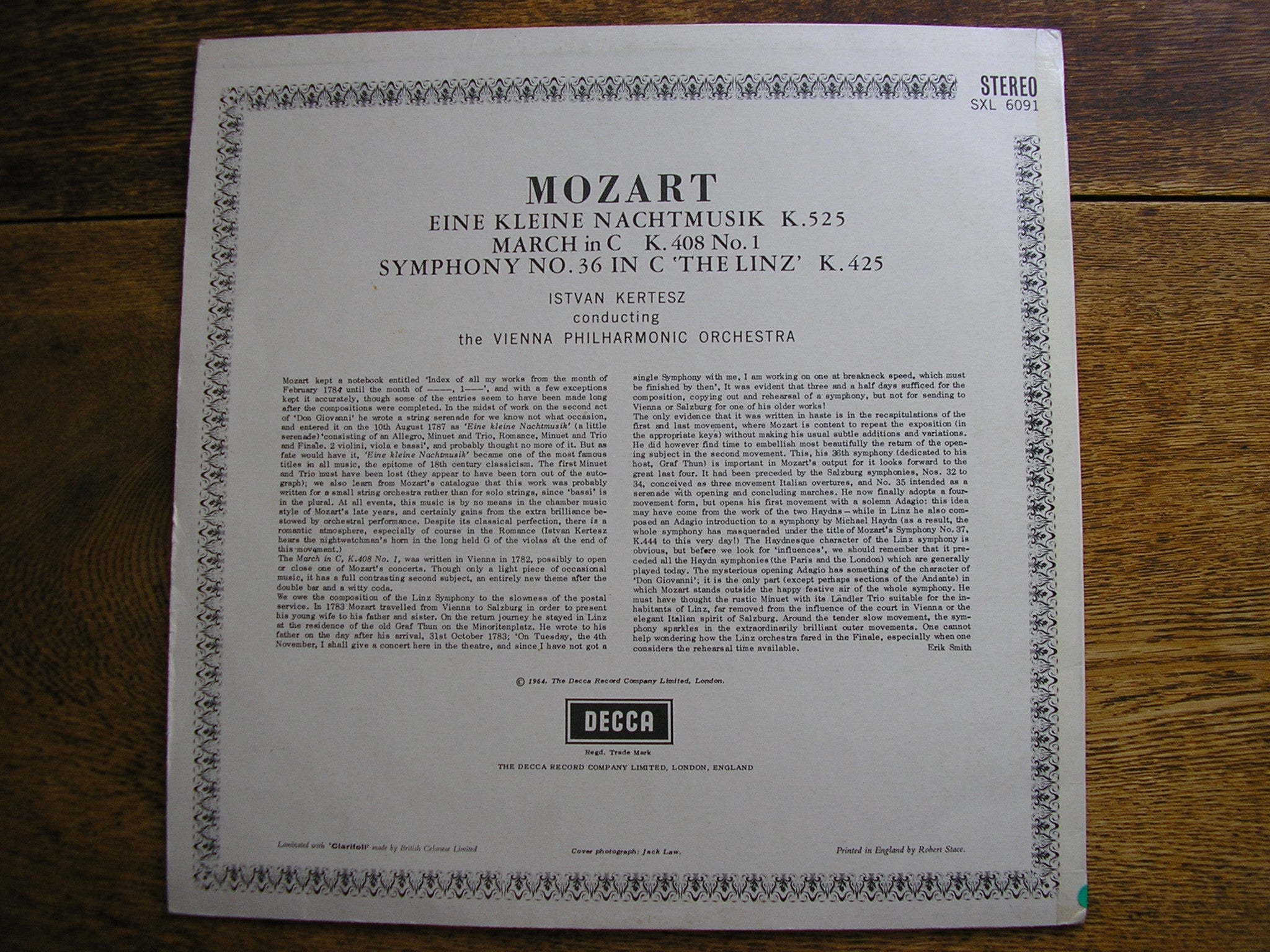 SXL 6091 MOZART: SYMPHONY No. 36 / EINE KLEINE NACHTMUSIK KERTESZ / VIENNA PHILHARMONIC