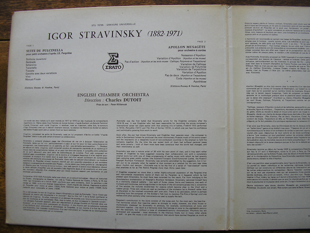 STRAVINSKY: PULCINELLA / APOLLON MUSAGETE   DUTOIT / ENGLISH CHAMBER ORCHESTRA   STU 70795