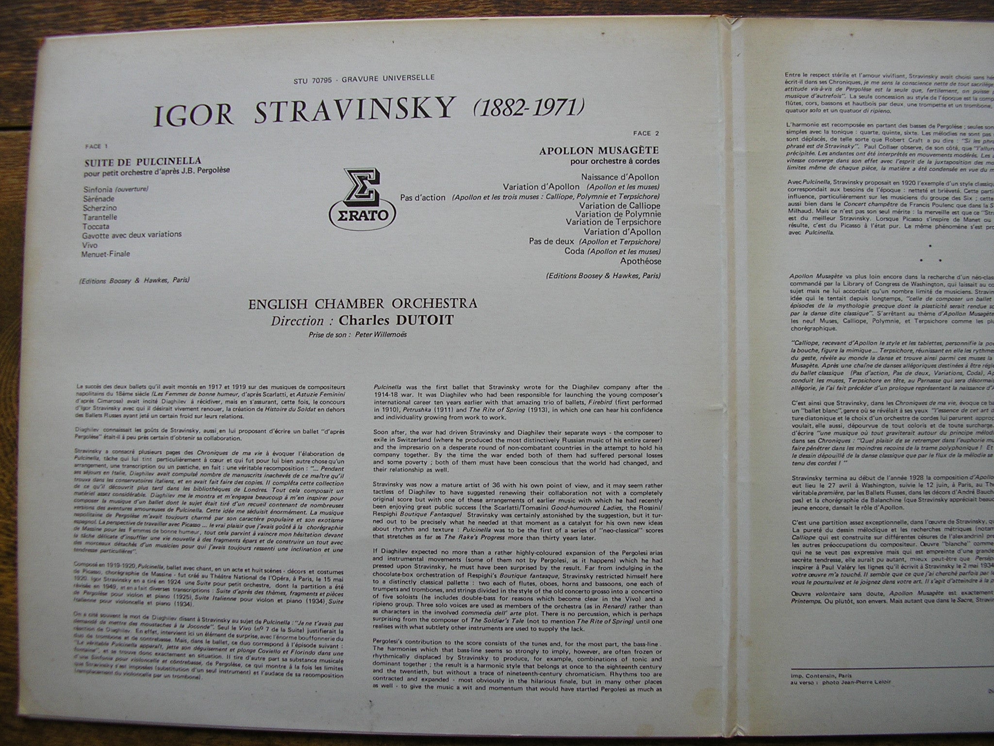STRAVINSKY: PULCINELLA / APOLLON MUSAGETE   DUTOIT / ENGLISH CHAMBER ORCHESTRA   STU 70795