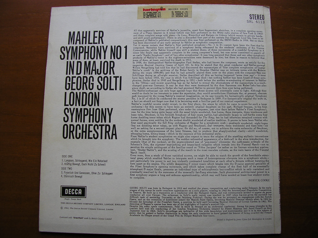 SXL 6113 MAHLER: SYMPHONY No. 1 SOLTI / LONDON SYMPHONY ORCHESTRA