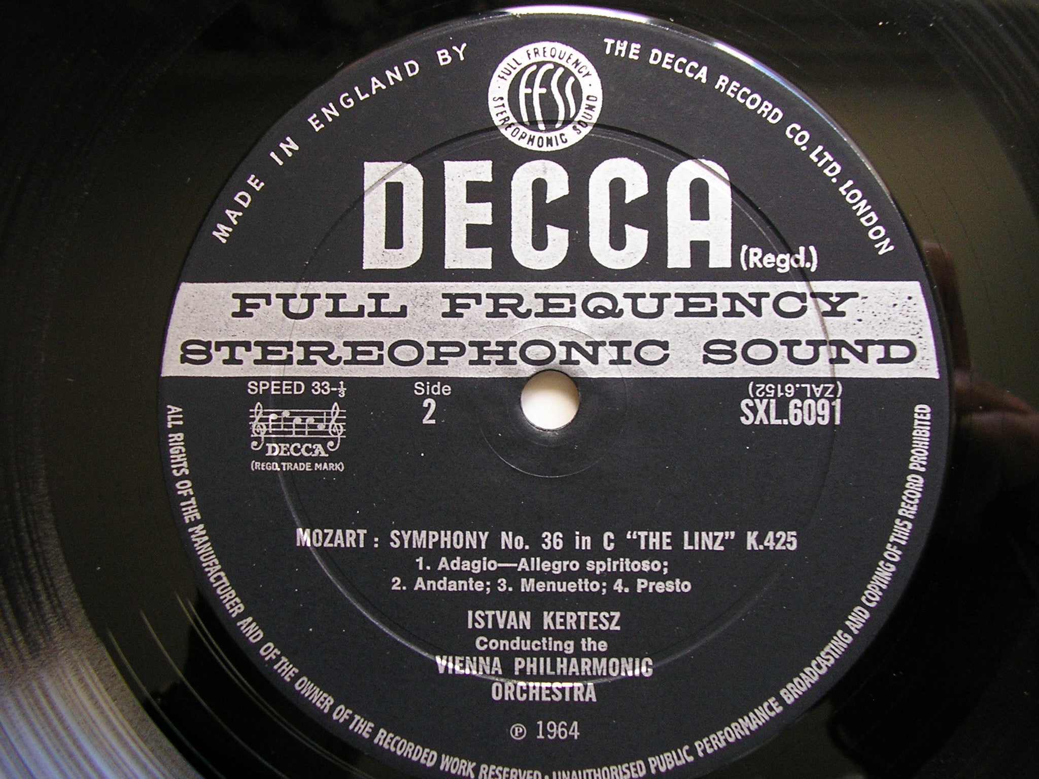 SXL 6091 MOZART: SYMPHONY No. 36 / EINE KLEINE NACHTMUSIK KERTESZ / VIENNA PHILHARMONIC